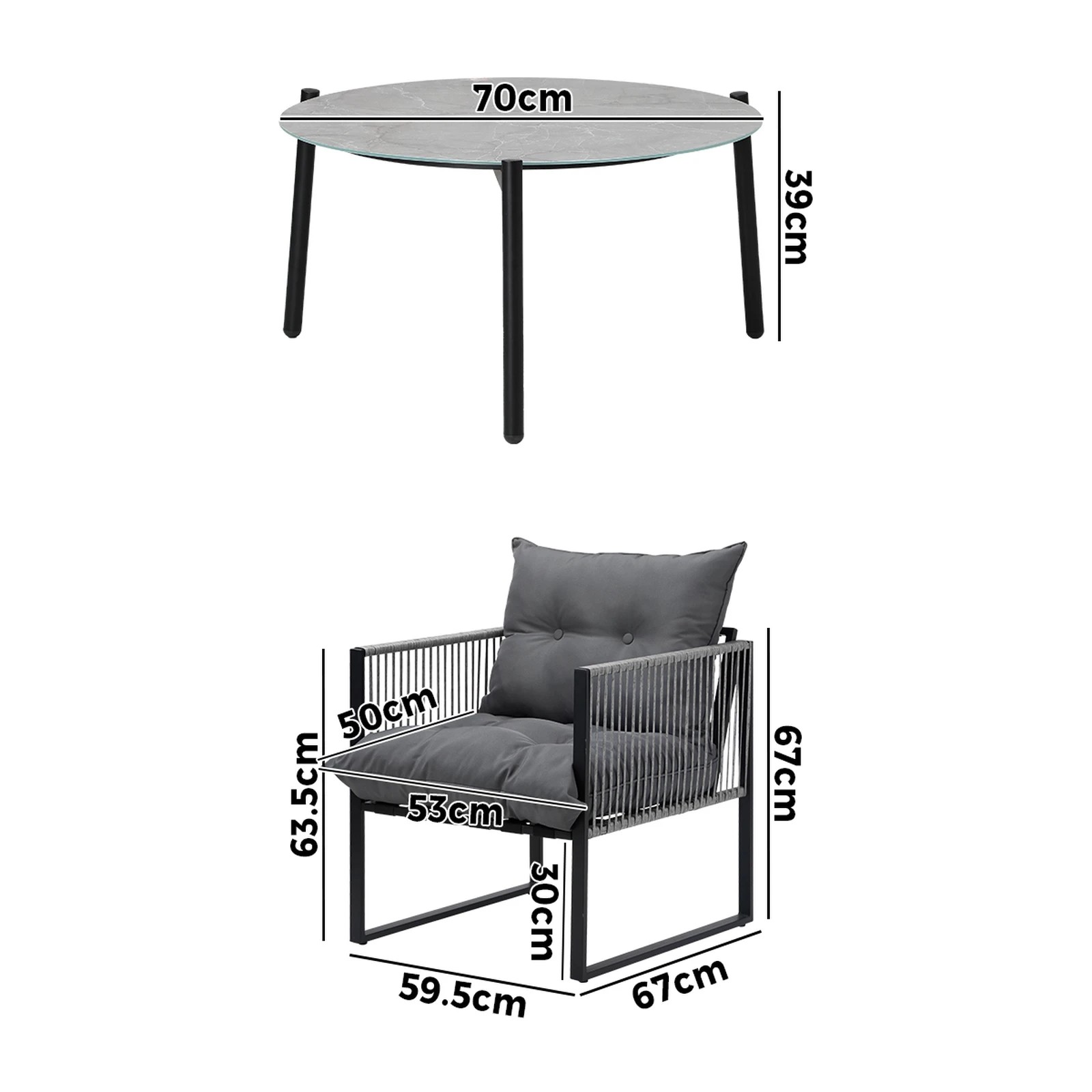 2 Livsip 5PC Outdoor Patio Furniture Set Bistro Sets 70CM Round White Marble Table - Multi, 2 of 9