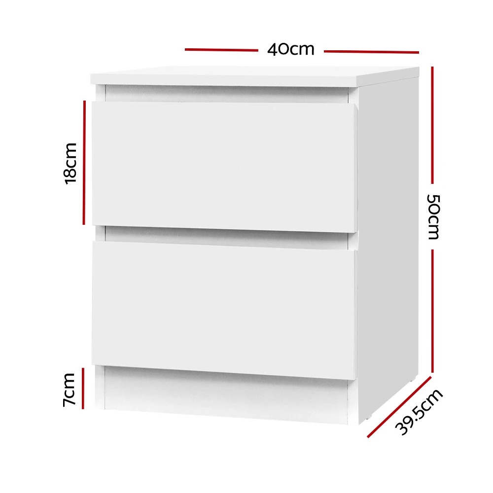 2 Artiss 2x Bedside Table 2 Drawers - PEPE - White, 2 of 7