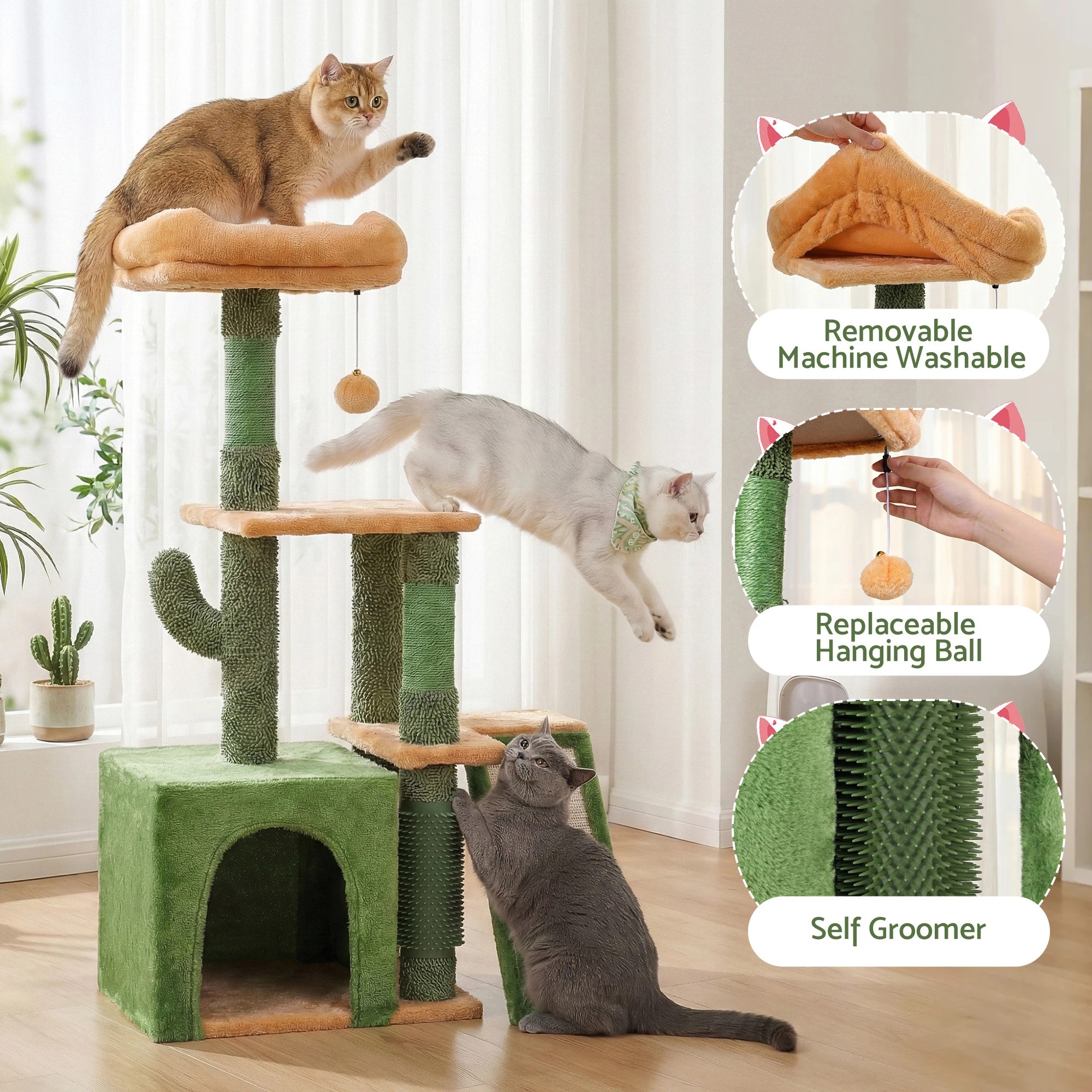 4 i.Pet Cat Tree Tower 101cm Scratching Post Furniture Scratcher House - Green, 4 of 7