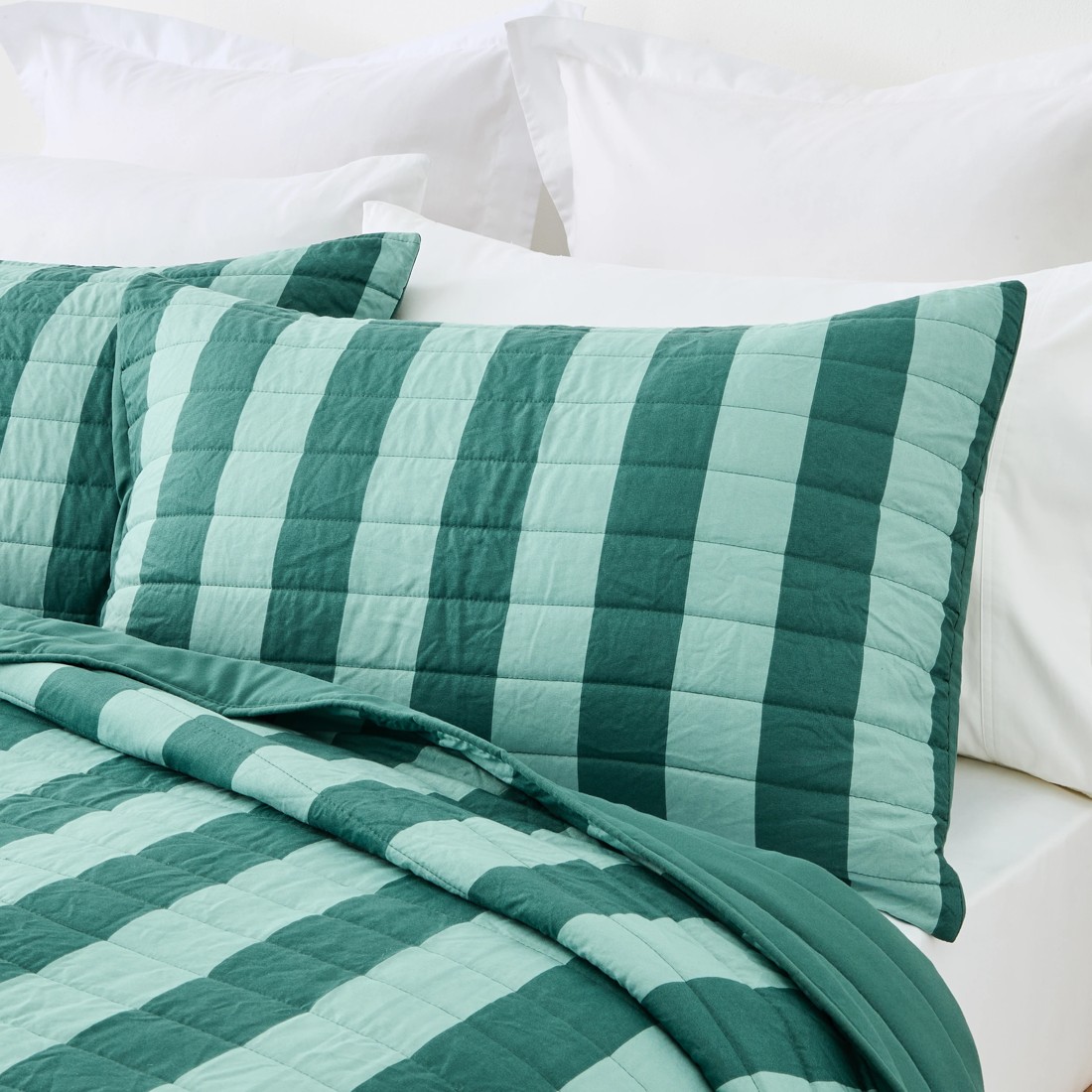 5 Reversible Stripe Coverlet Set - Queen/King Bed, Teal, 5 of 9