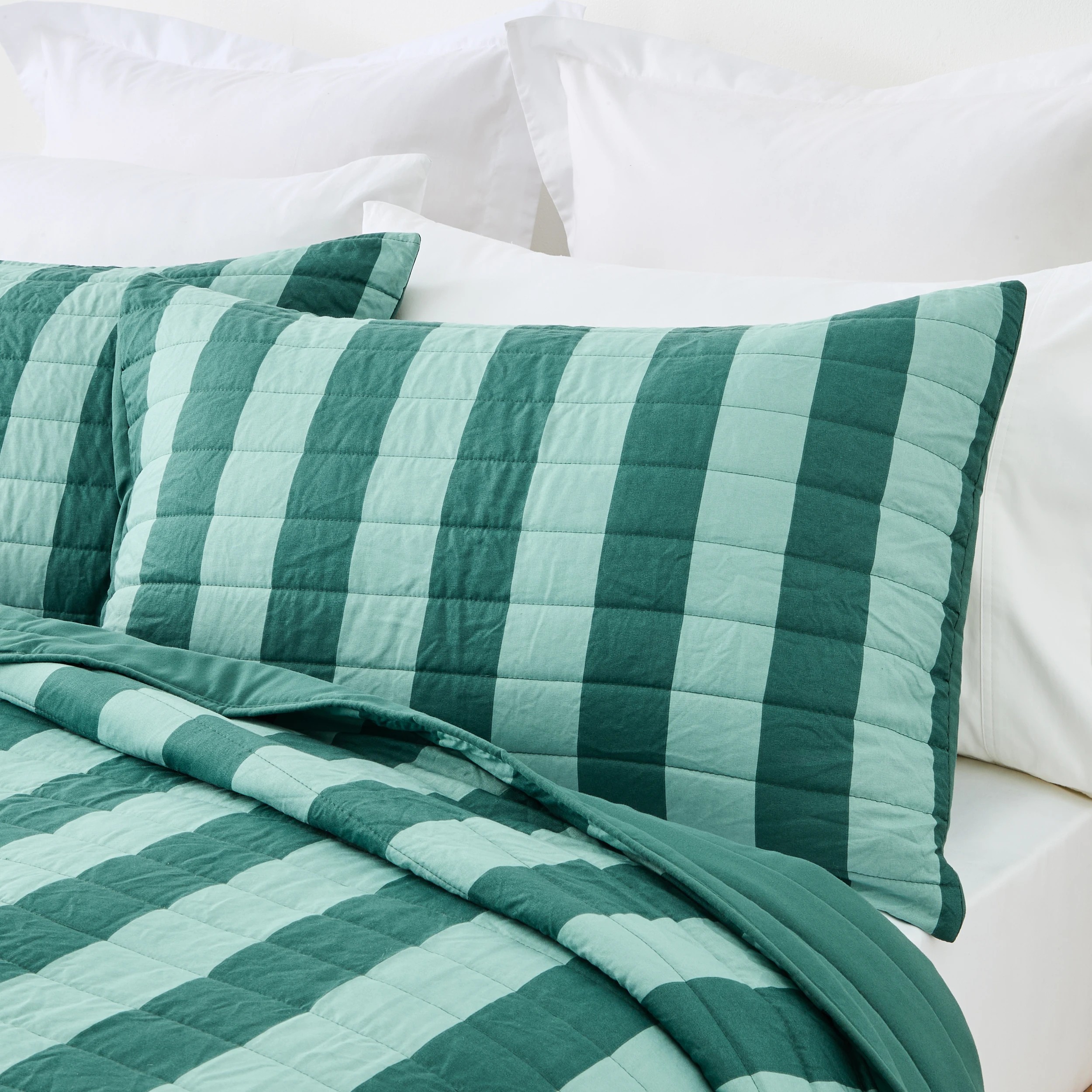 5 Reversible Stripe Coverlet Set - Queen/King Bed, Teal, 5 of 9