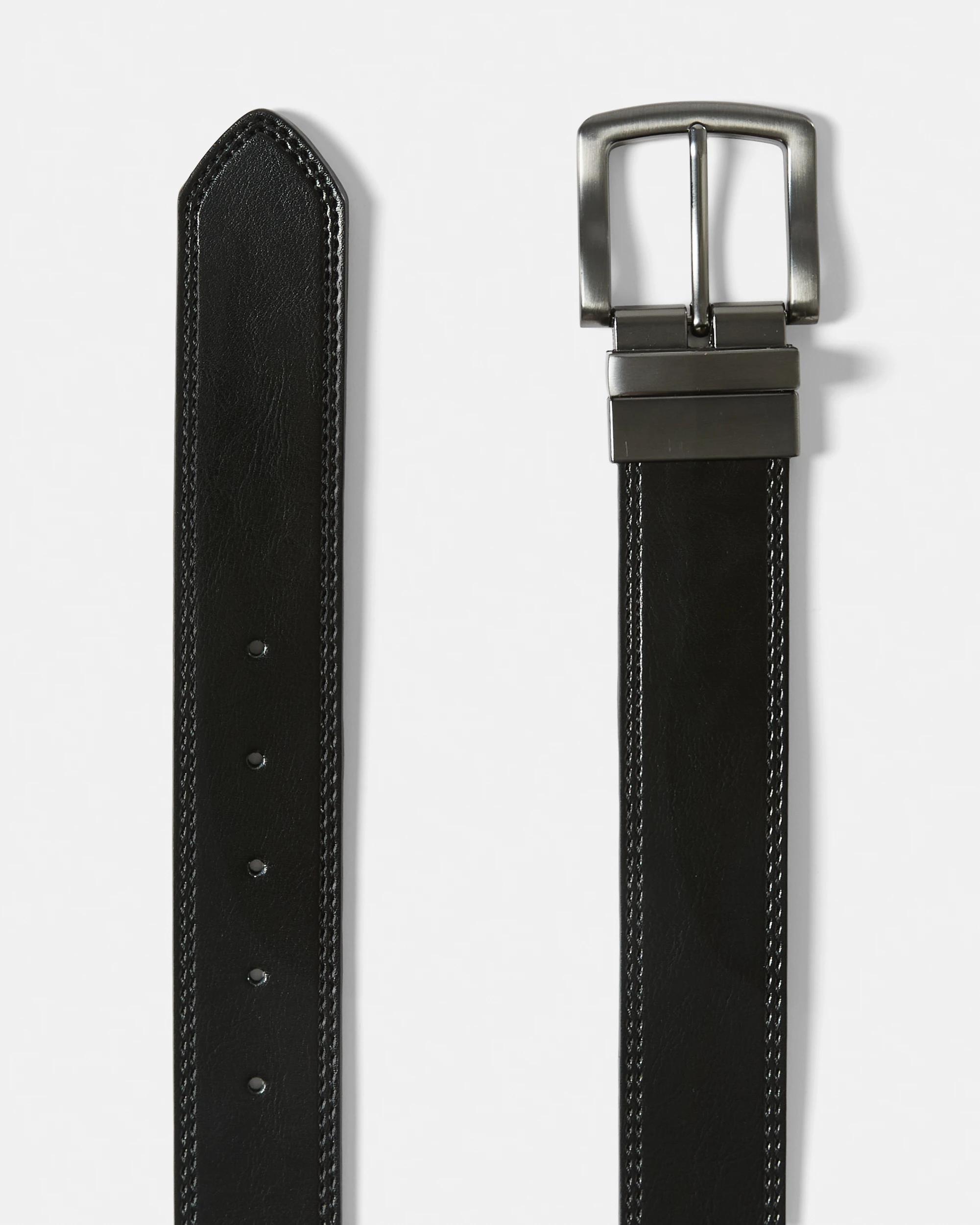 3 Reversible Leather Belt Black Tan, 3 of 7