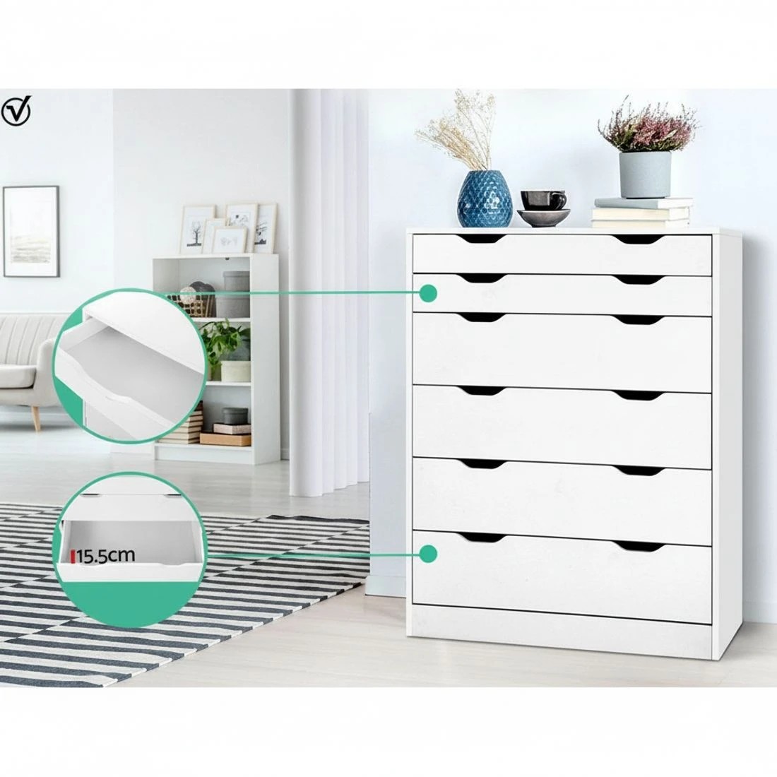 6 Artiss 6 Chest of Drawers - White, 6 of 8