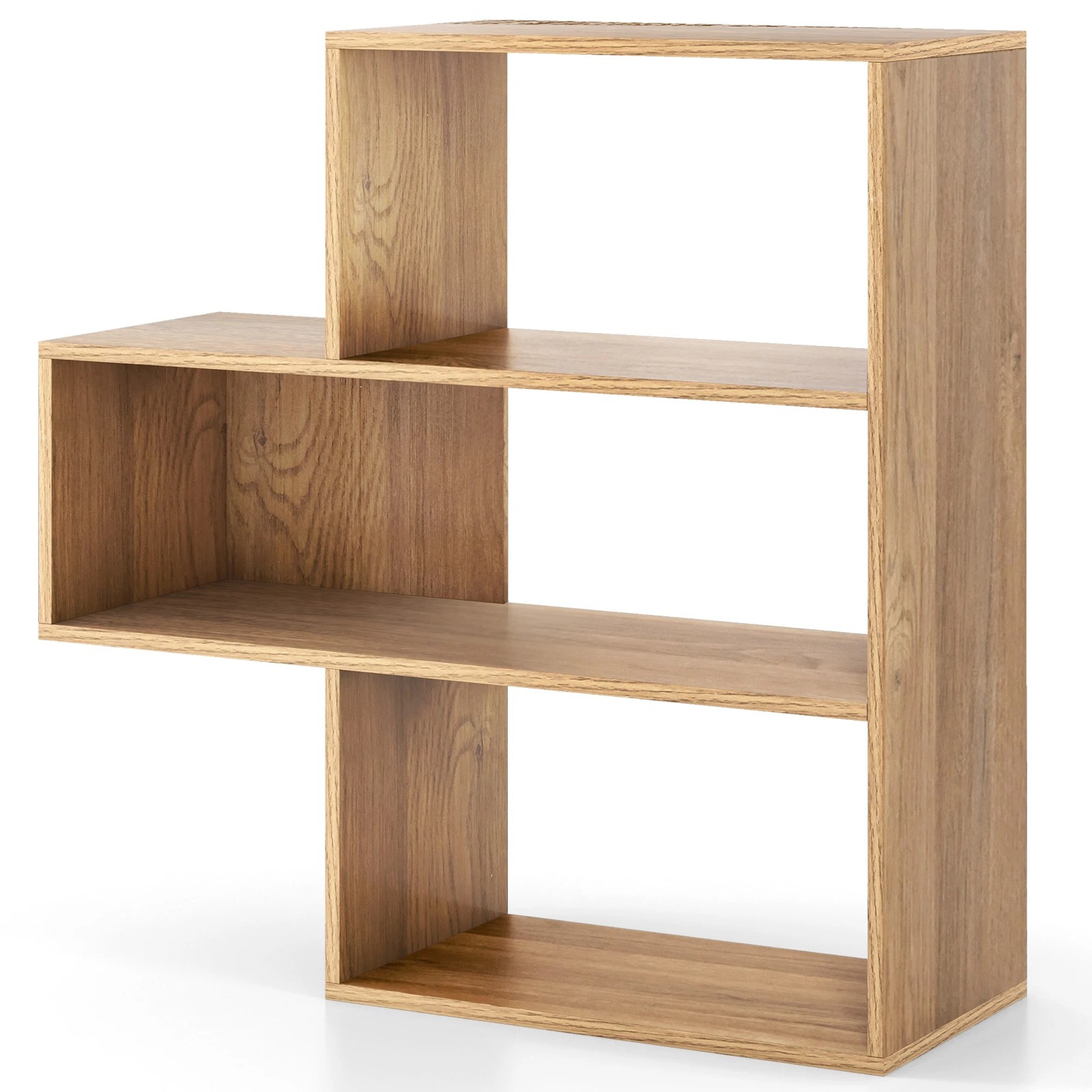 1 Costway 3-Shelf Open Bookcase Convex Display Bookshelf Home Office Storage Organizer - Natural, 1 of 2