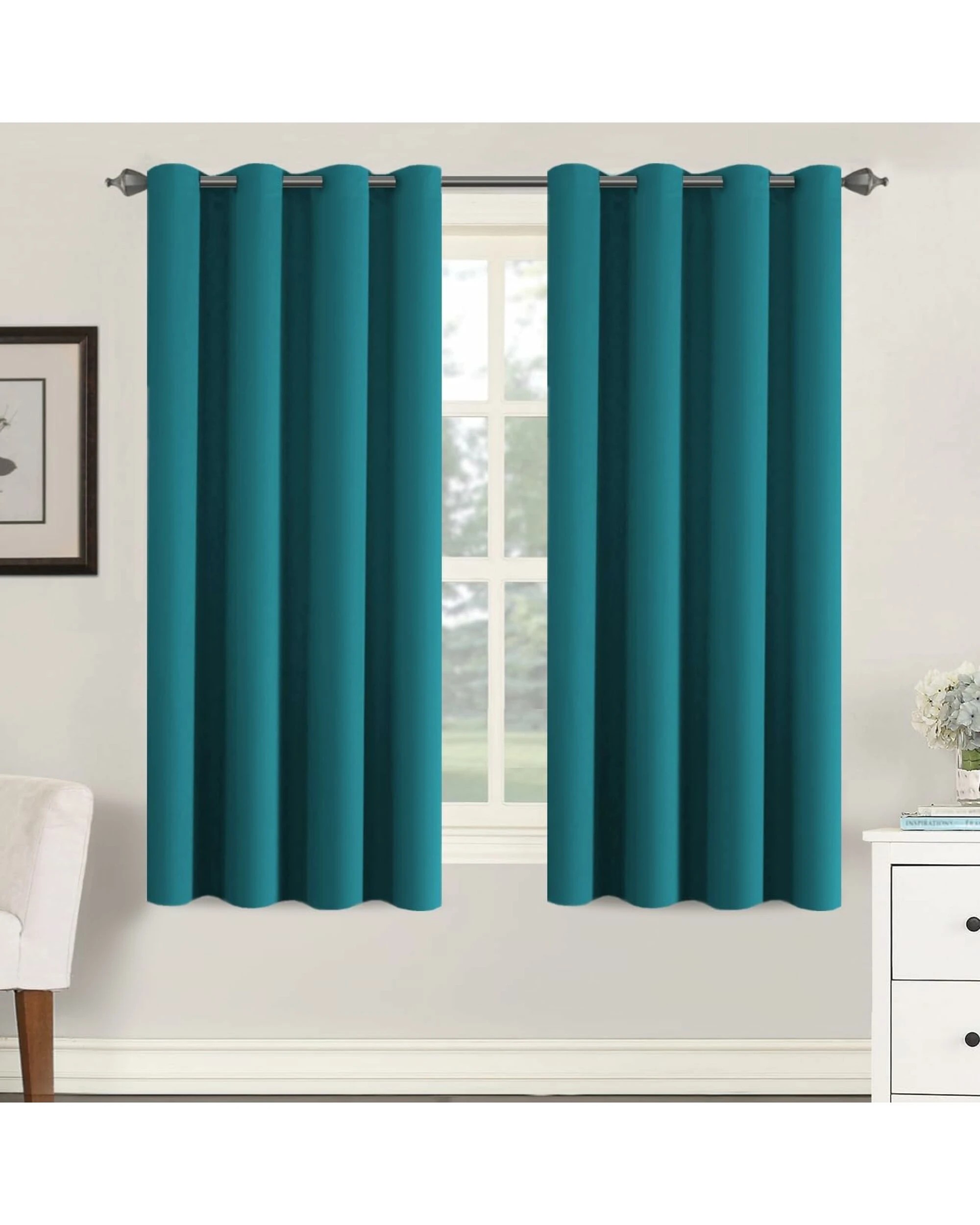 1 Smarcute Blockout Grommet Solid Curtain - 2X 132x160cm - Blue, 1 of 4