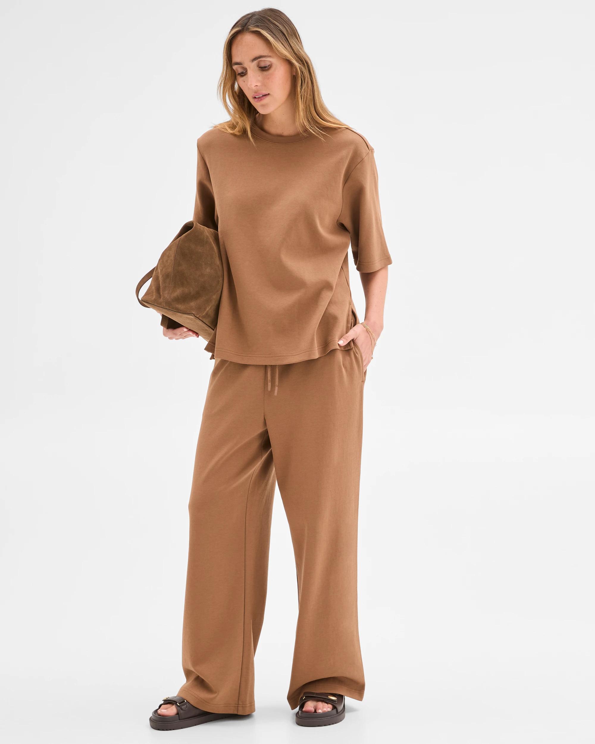 3 Target Woman Australian Cotton Blend Oversized Interlock T-Shirt BROWN, 3 of 5