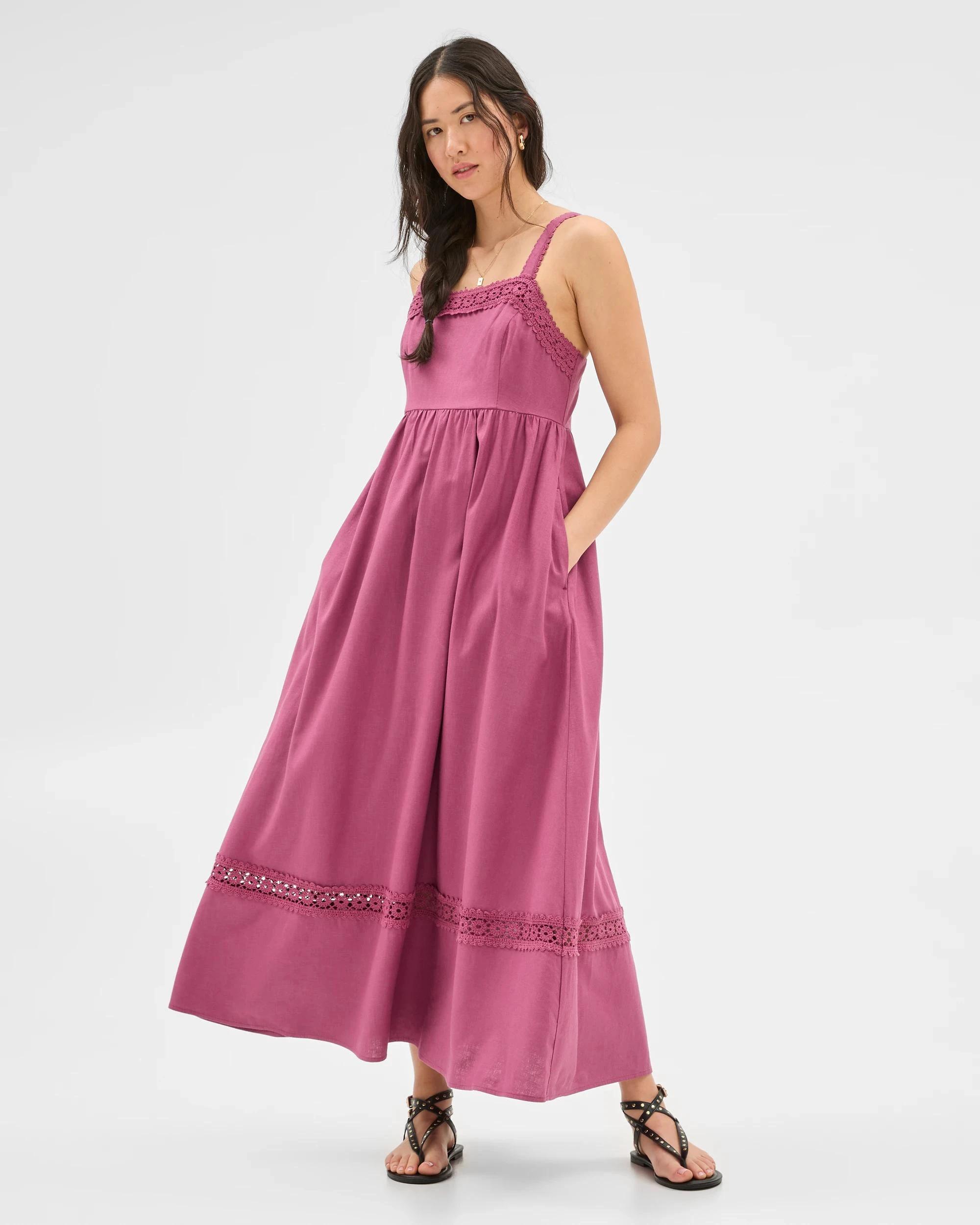 1 Target Woman Linen Blend Square Neck Maxi Dress DAMSON, 1 of 8