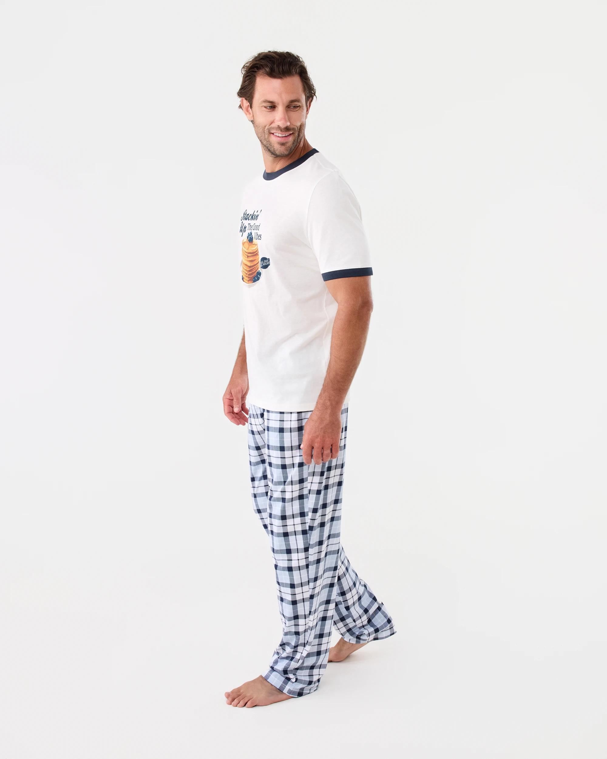 2 Short Sleeve Print Long Pants Pyjama Set Wht Pan, 2 of 8