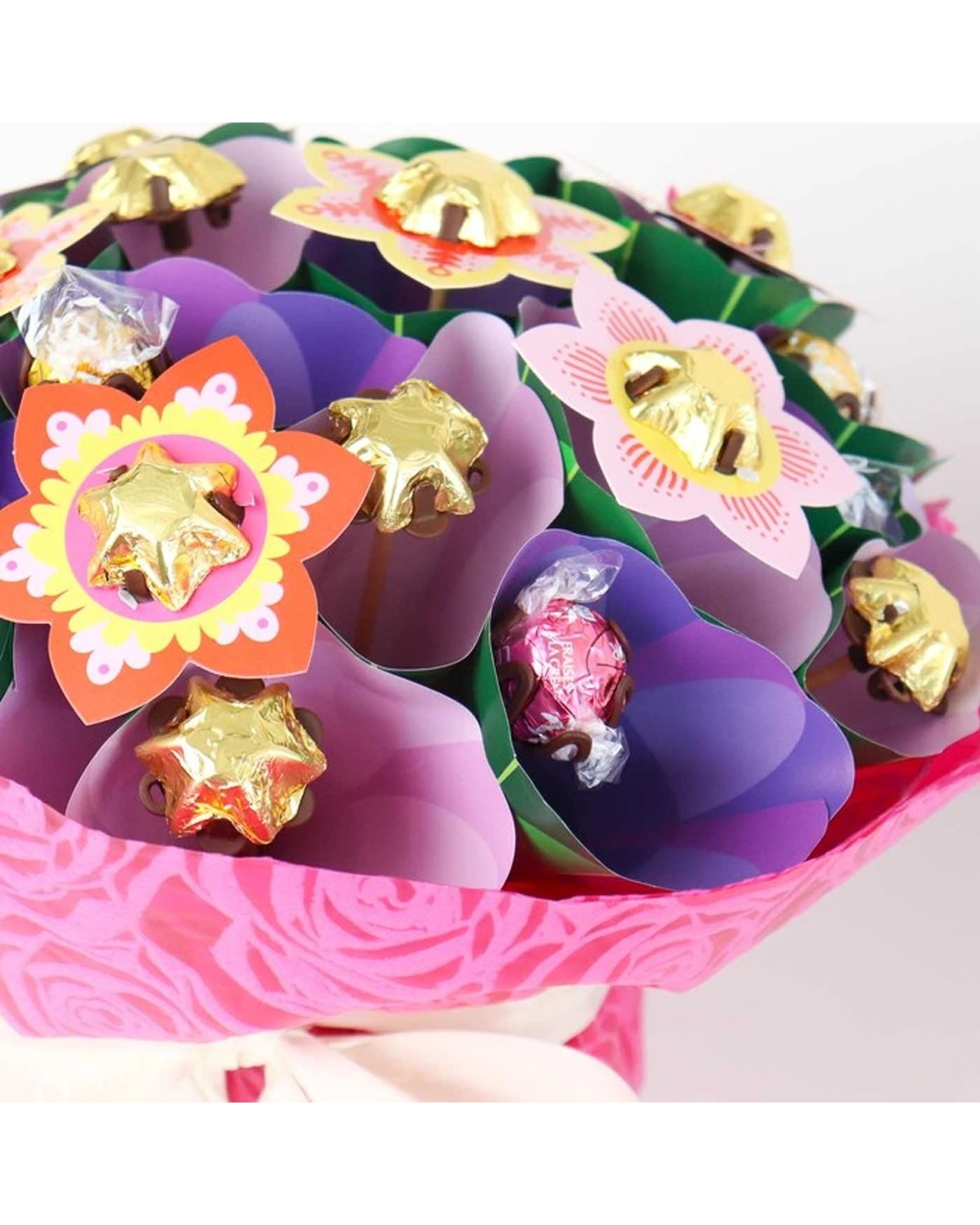 4 Edible Blooms Bright Flower Bouquet Medium Milk Chocolates Lindt Balls Gift - Multi, 4 of 4