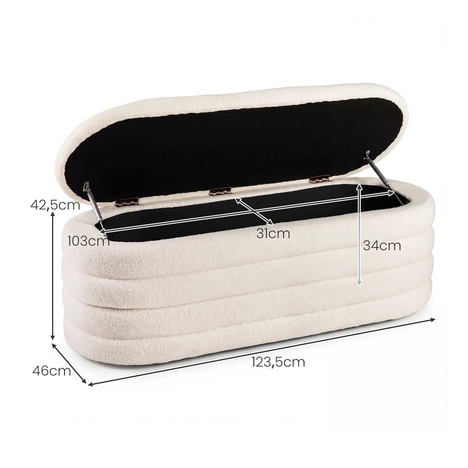 4 Costway Storage Ottoman Chest Shoe Bench Entryway 108.5L End of Bed Stool Chair Upholstered Footrest - White, 4 of 4