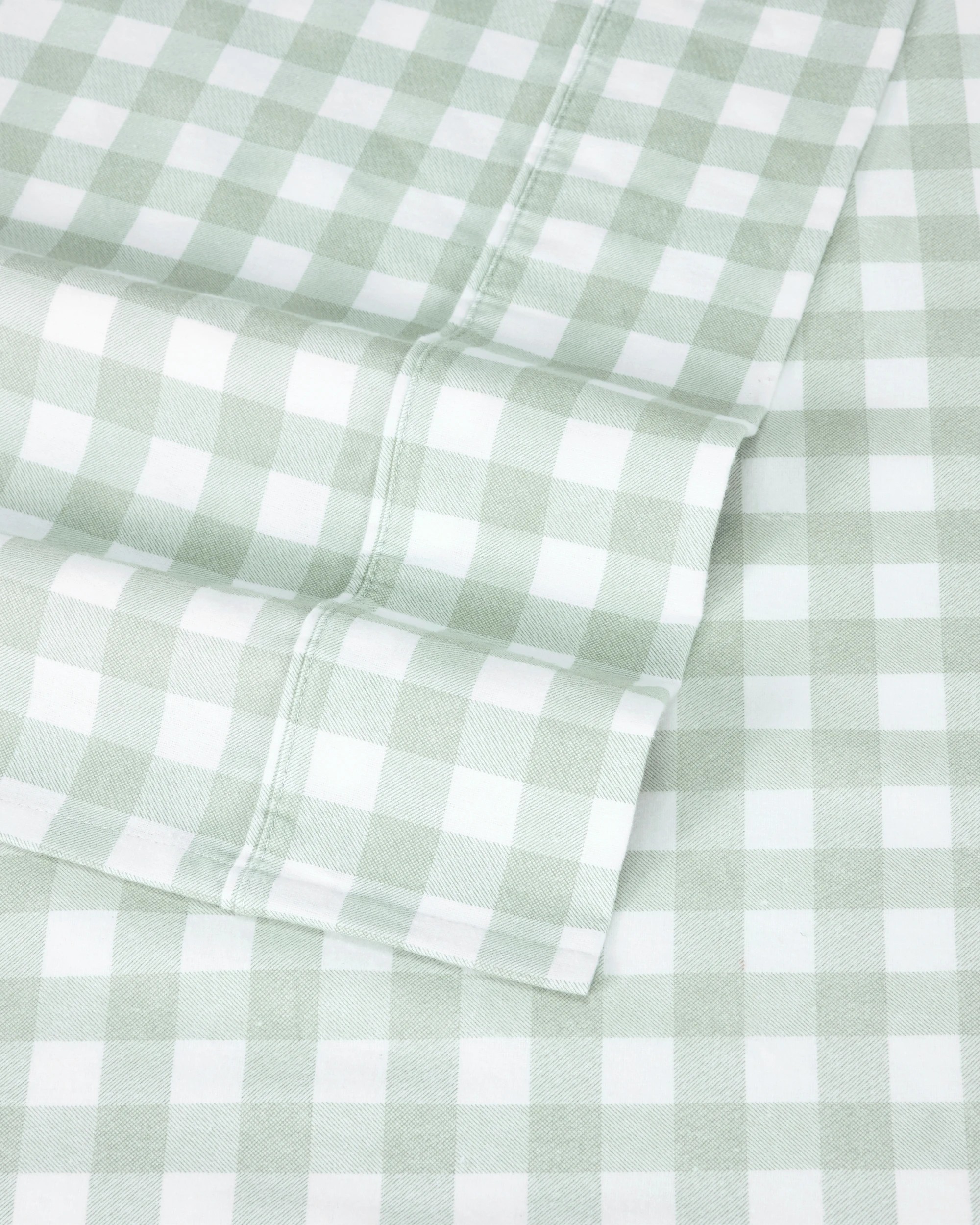 4 Gingham Cotton Flannelette Sheet Set - Queen Bed, Sage, 4 of 7