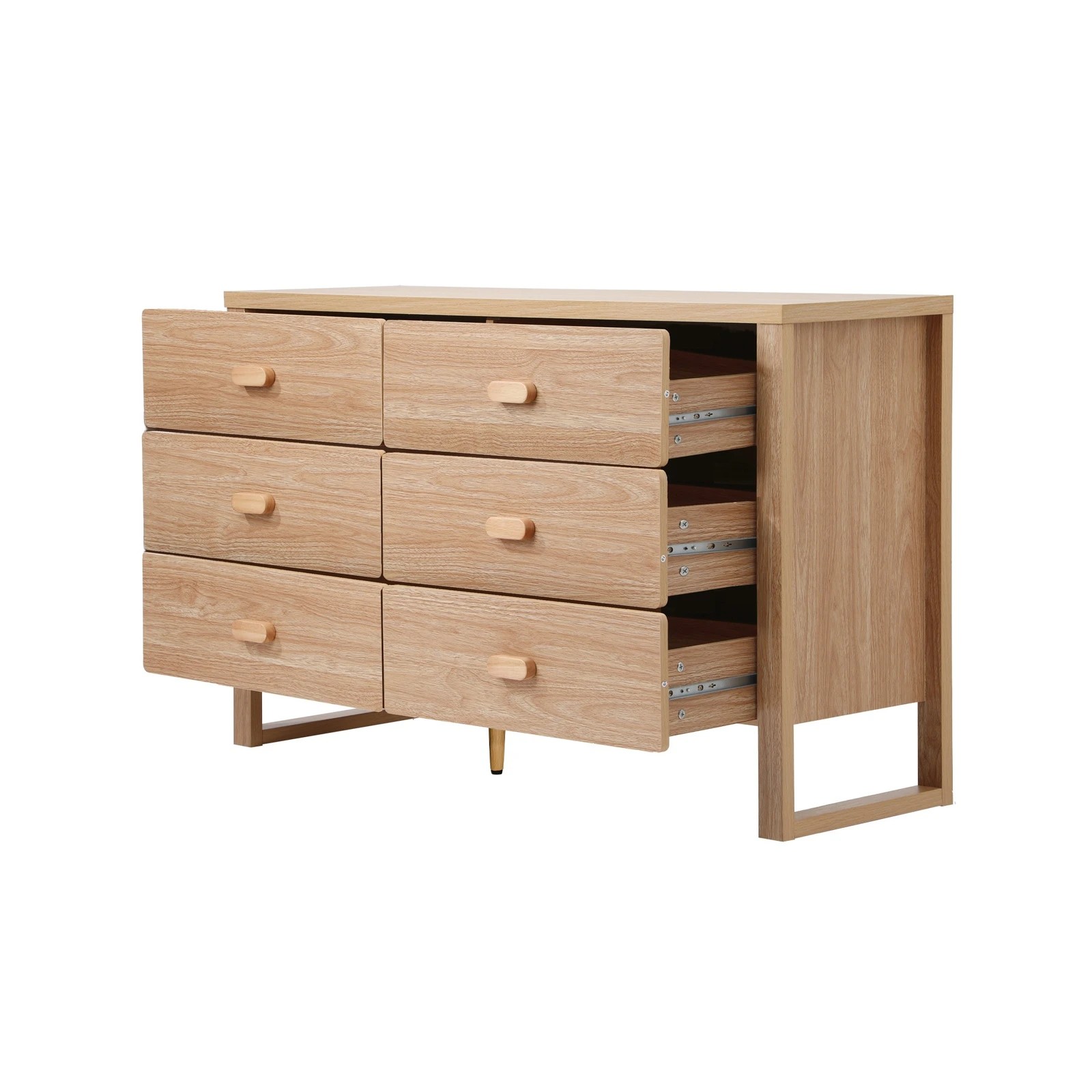 5 Oikiture 6 Chest of Drawers Dresser Lowboy Storage Desk Bedroom - Natural, 5 of 6