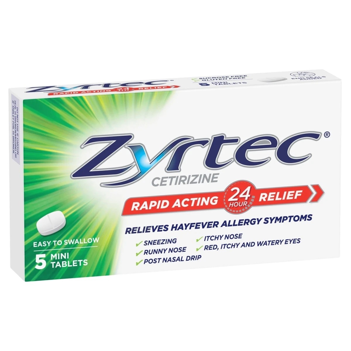 1 5 Pack Zyrtec Rapid Acting Hayfever Allergy Relief Antihistamine Mini Tablets, 1 of 3