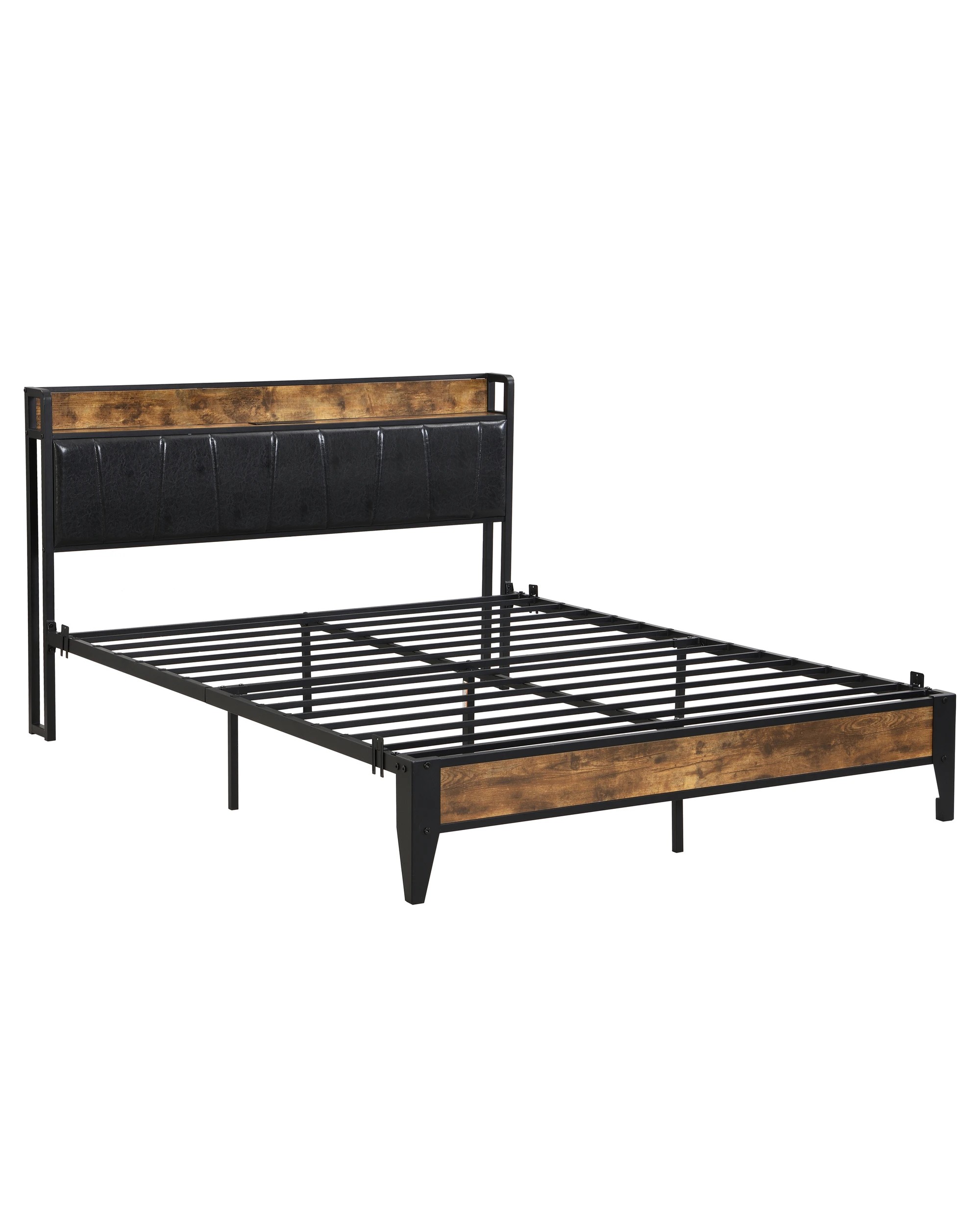 4 IHOMDEC BED03 Double Bed Frame Charging Station - Brown - Brown, 4 of 10