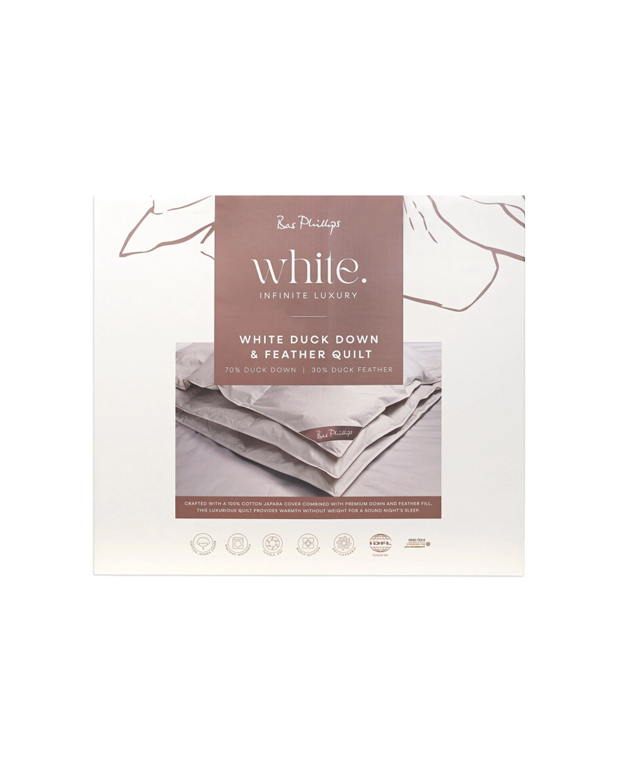 6 Bas Phillips 70/30 Duck Down & Feather Quilt Cotton Japara Cover - Single Bed - White, 6 of 6