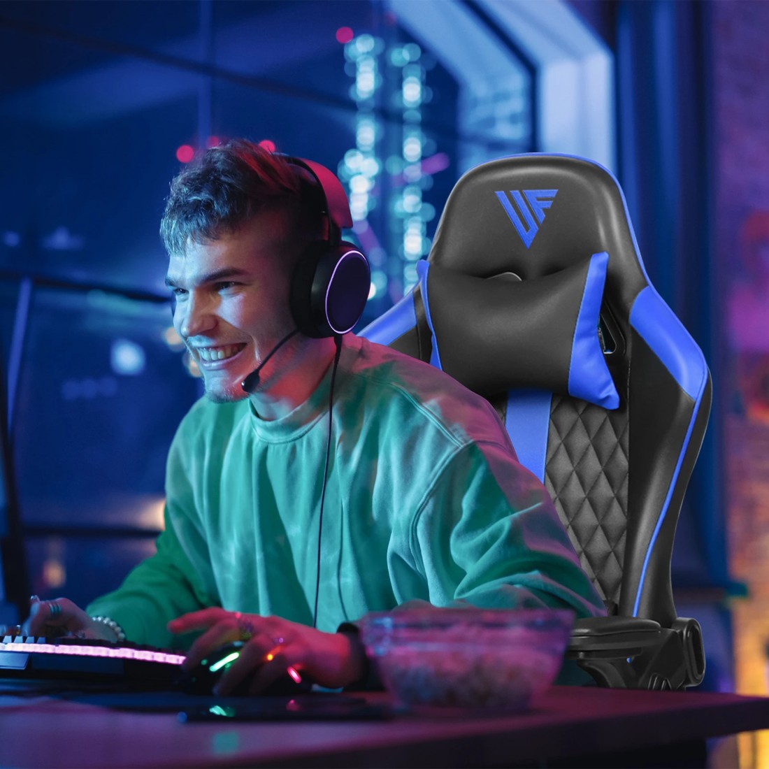 7 Advwin Gaming Chair Height Adjustable Ergonomic Recliner Racing Office Chair
 - Black, 7 of 10