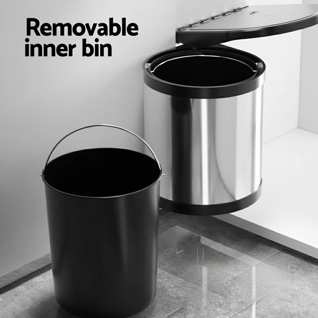 3 Cefito Pull Out  Bin Swing Out Bins 12L - Silver, 3 of 4