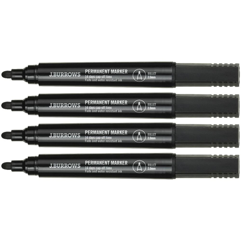 4 J.Burrows Permanent Markers Bullet Black 4 Pack, 4 of 4