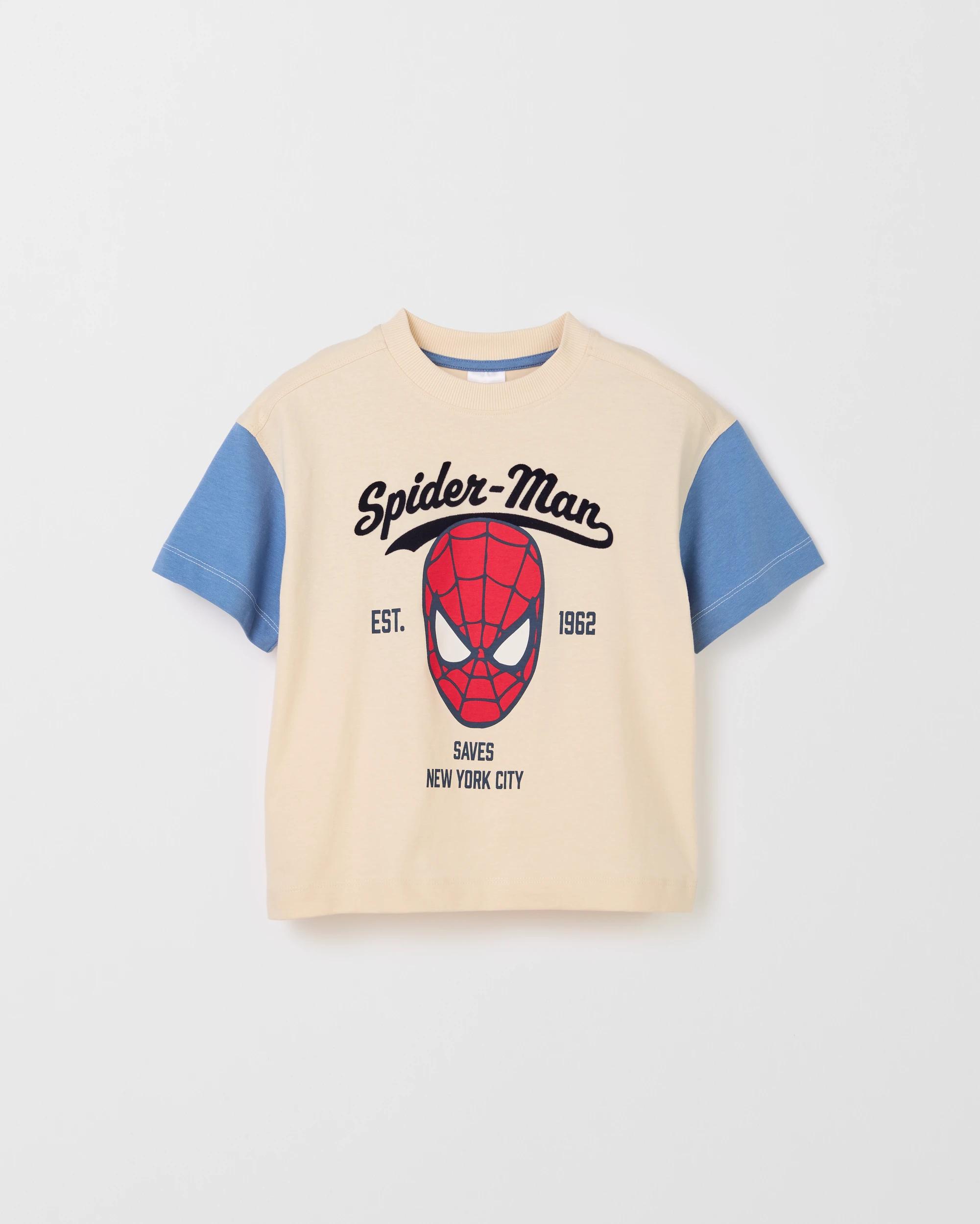 1 Disney Marvel Spider-Man Australian Cotton Spliced T-Shirt CREAM, 1 of 2