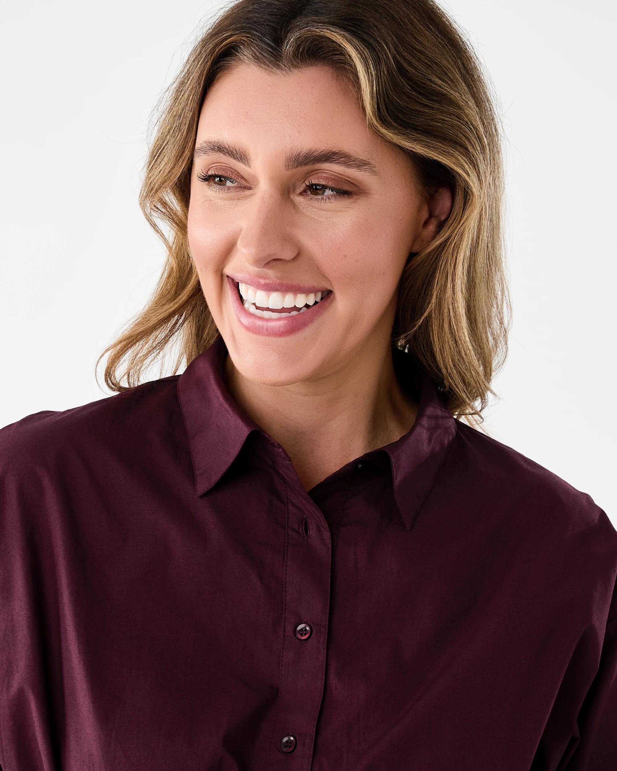 4 Long Sleeve Shirred Waist Shirt Red Royale, 4 of 8