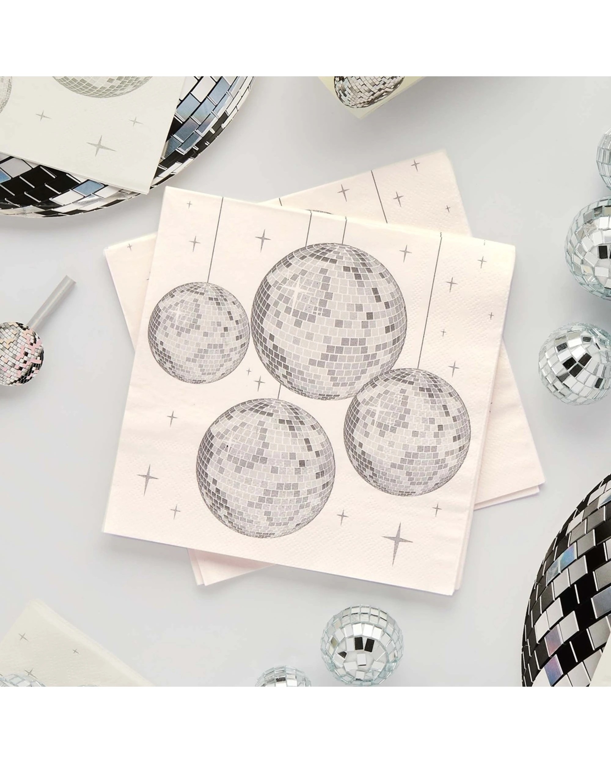 2 Anagram Disco Party Napkin Set Mirror Ball Design Kids Party Tableware - Silver, 2 of 2