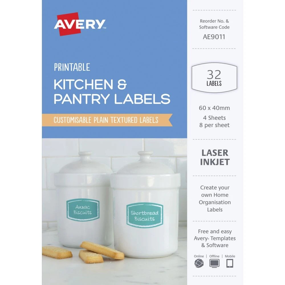 2 Avery Inkjet Laser Kitchen Labels 60 x 40mm White 32 Pack, 2 of 4