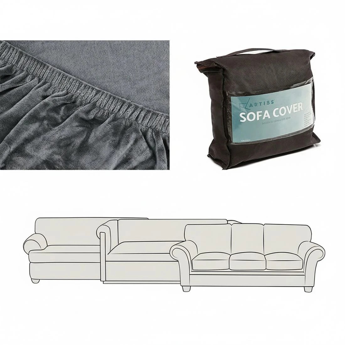 5 Artiss Sofa Cover Couch Covers 4 Seater Velvet - Grey, 5 of 6