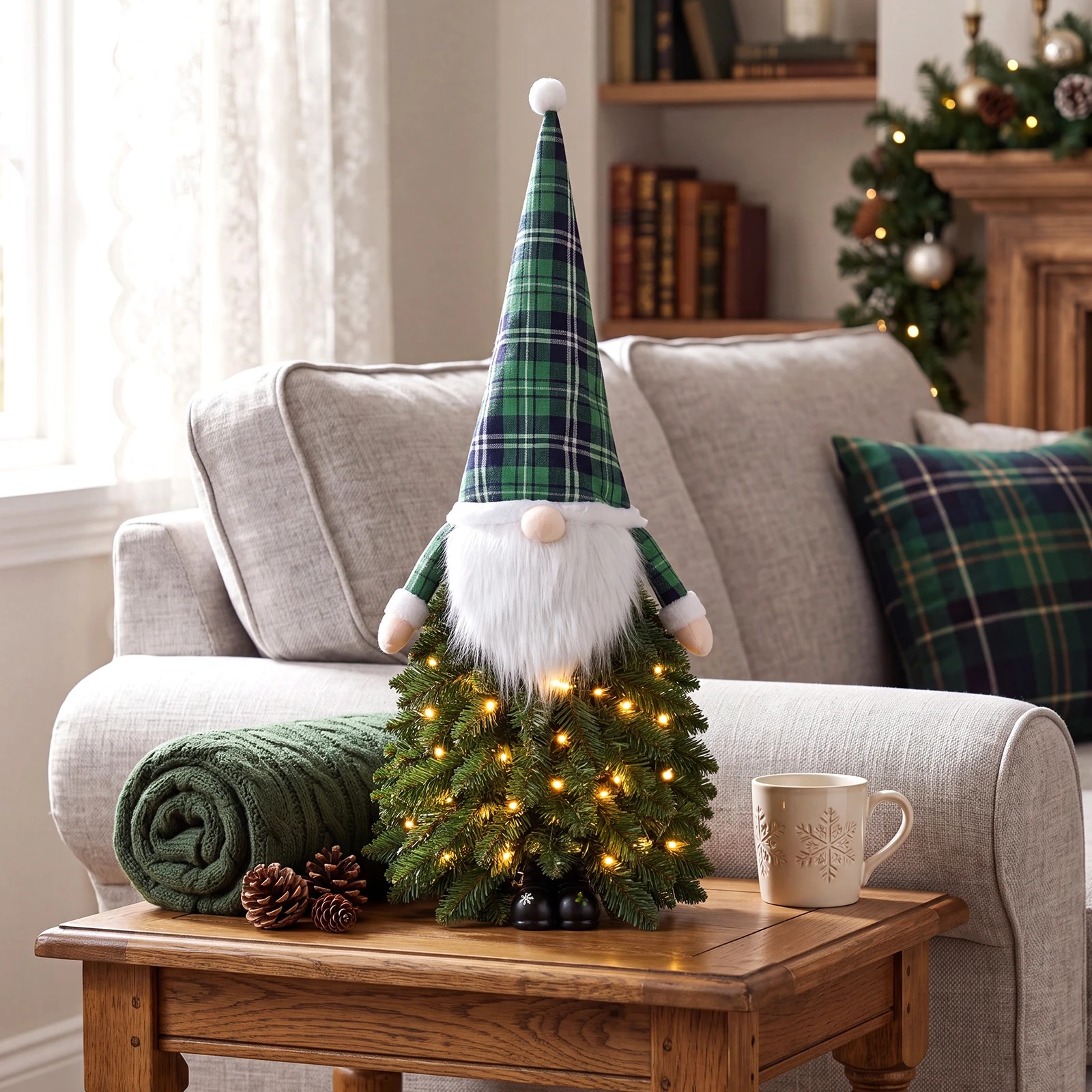 3 Costway 90cm Tabletop Christmas Tree w/Santa Figure Pre-Lit Mini Xmas Tree 8 Lighting Modes - Green, 3 of 5