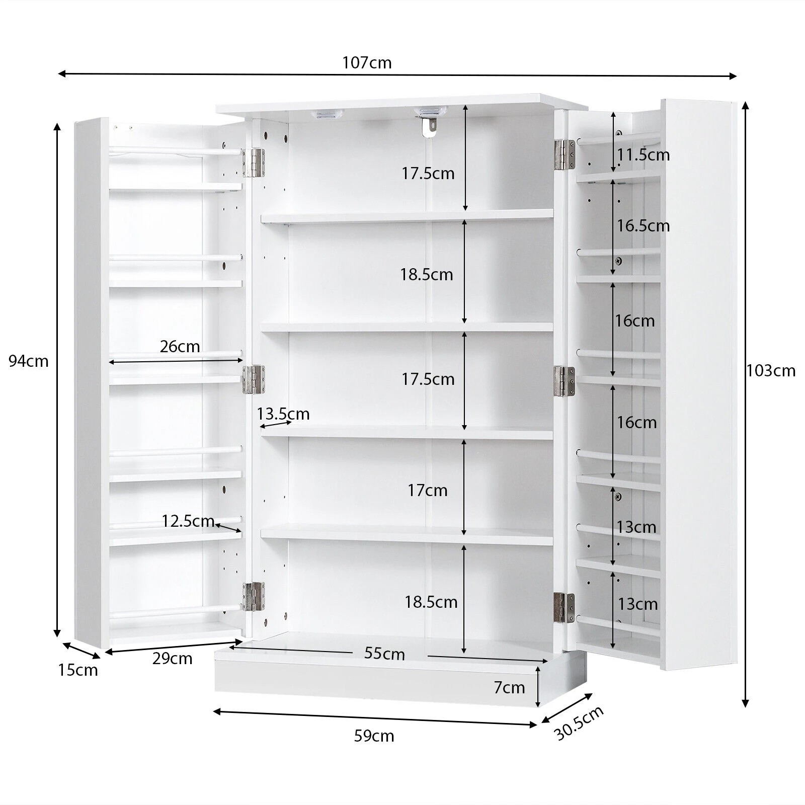 3 Costway 2-Door Buffet Sideboard w/Adjustable Shelves White, 3 of 4