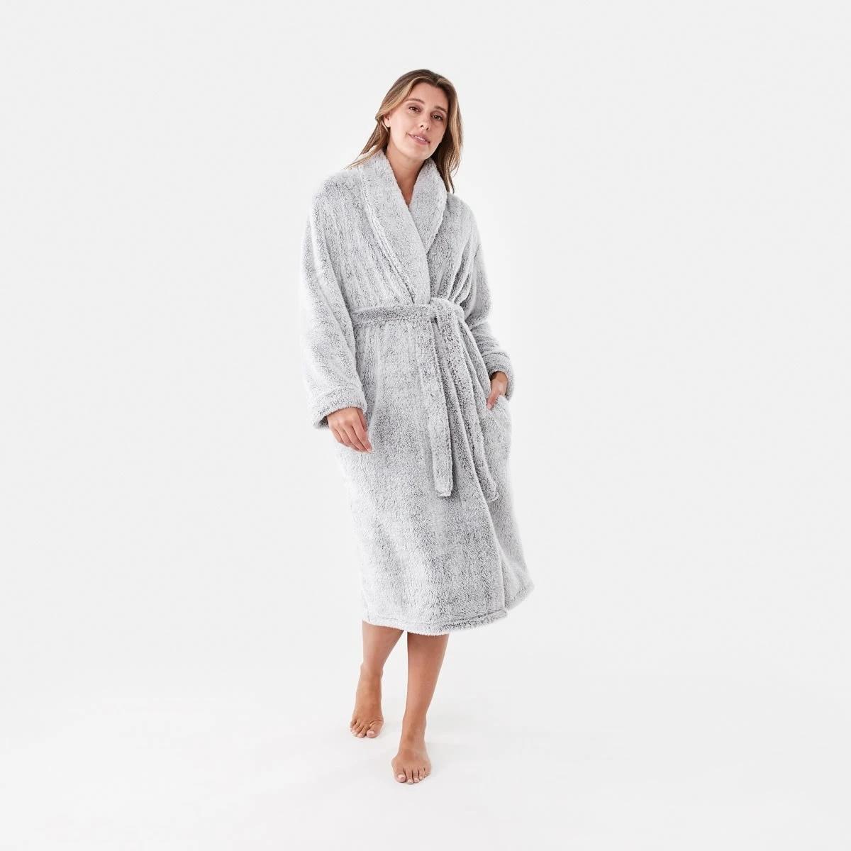 1 Plush Coral Fleece Gown Grey Mix, 1 of 7