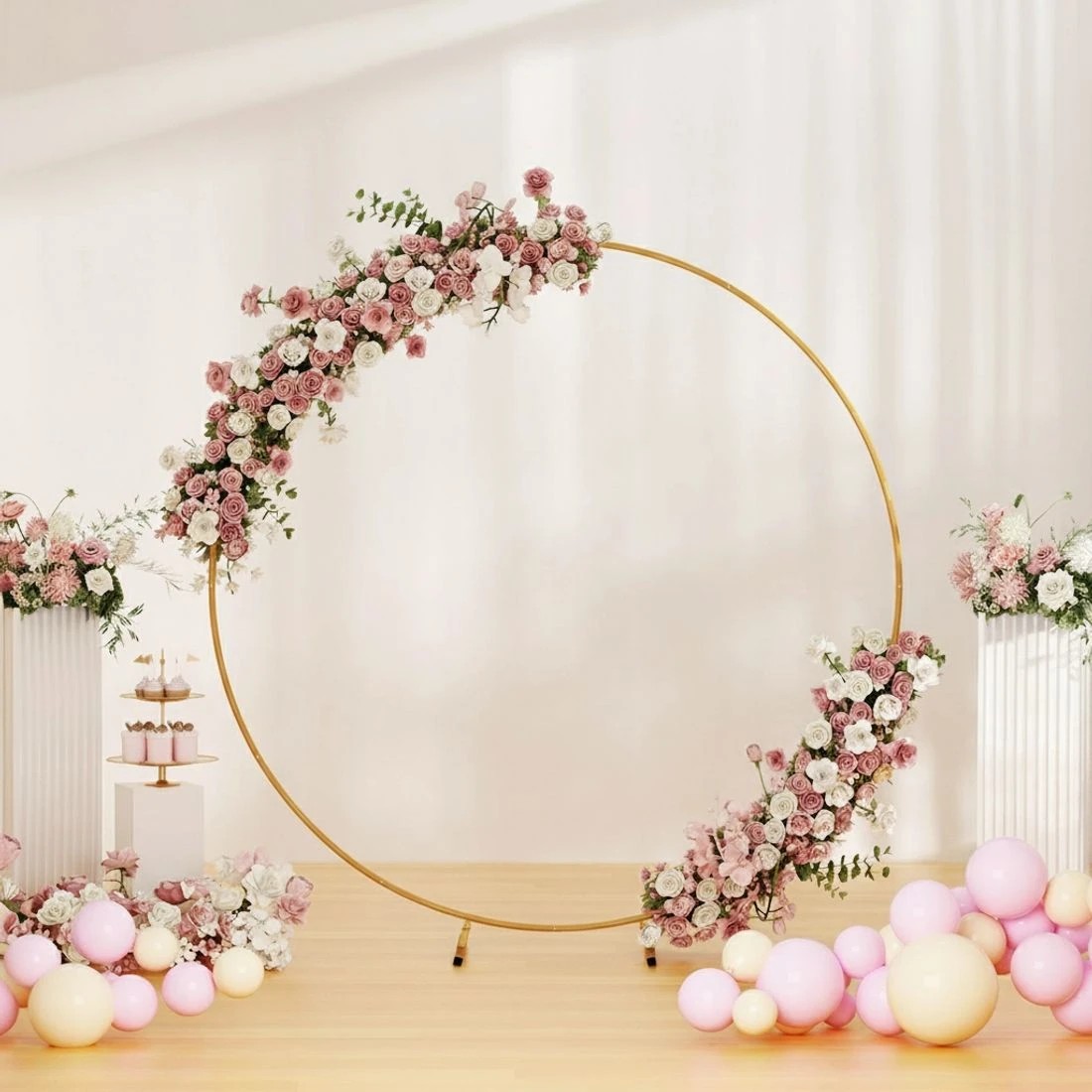 2 2M Round Backdrop Stand Wedding Background Decoration Party Flower Balloon - Gold, 2 of 4
