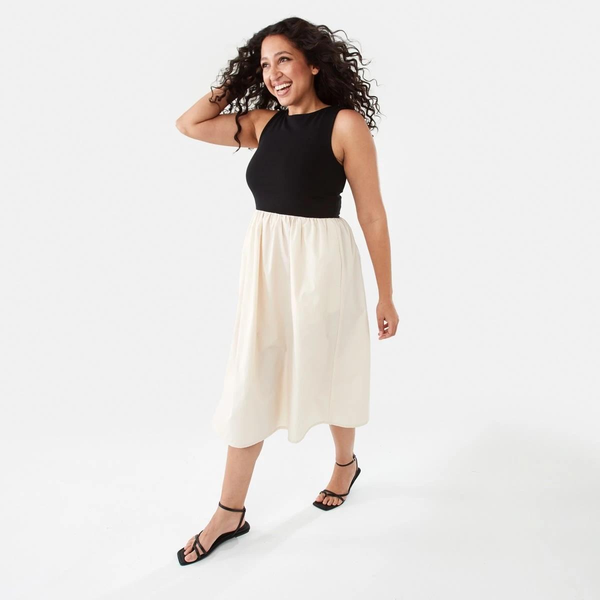 2 Sleeveless Knit Woven Midi Dress Dove Beige, 2 of 10
