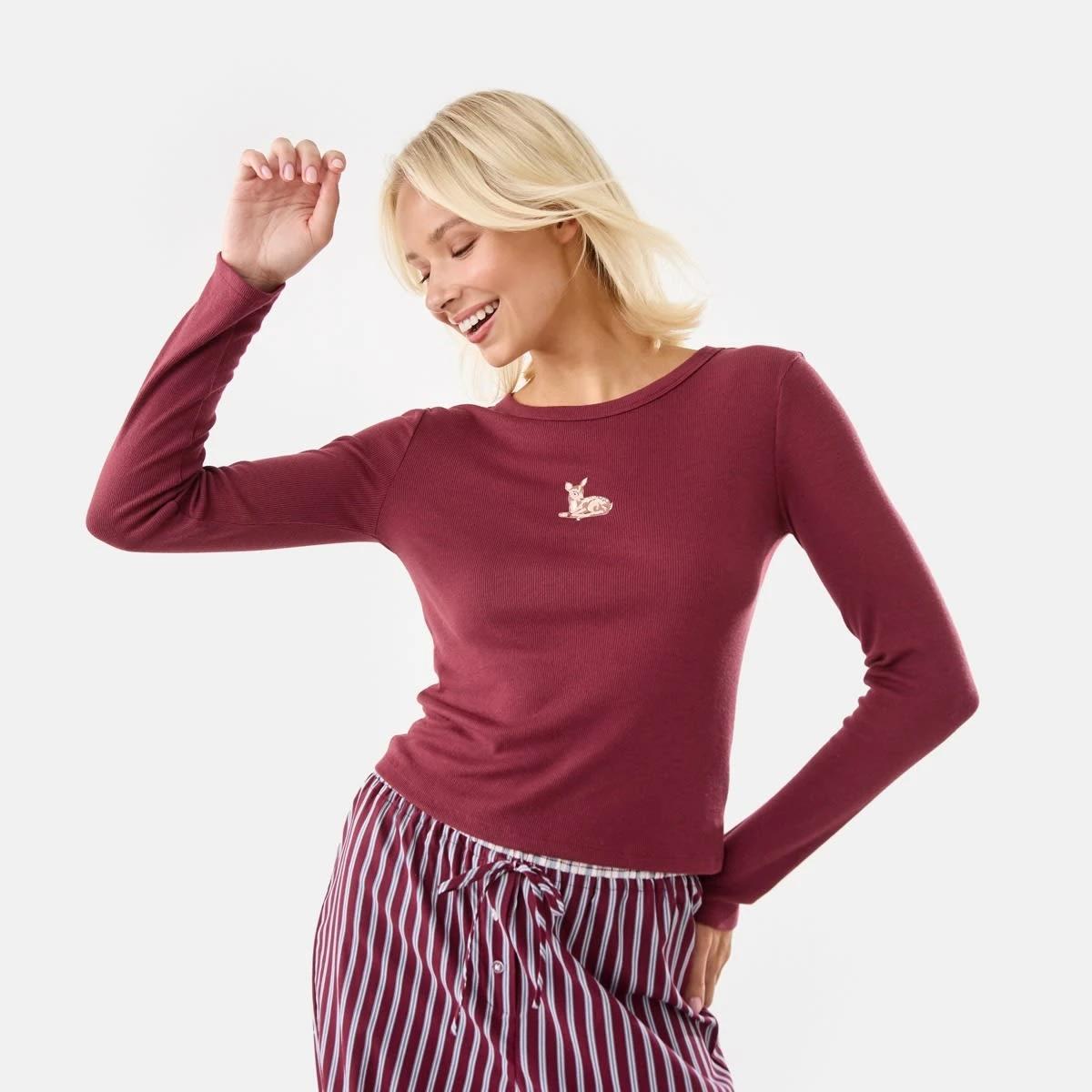 1 Long Sleeve Rib Print Top Deer, 1 of 6