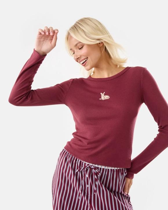 Long Sleeve Rib Print Top