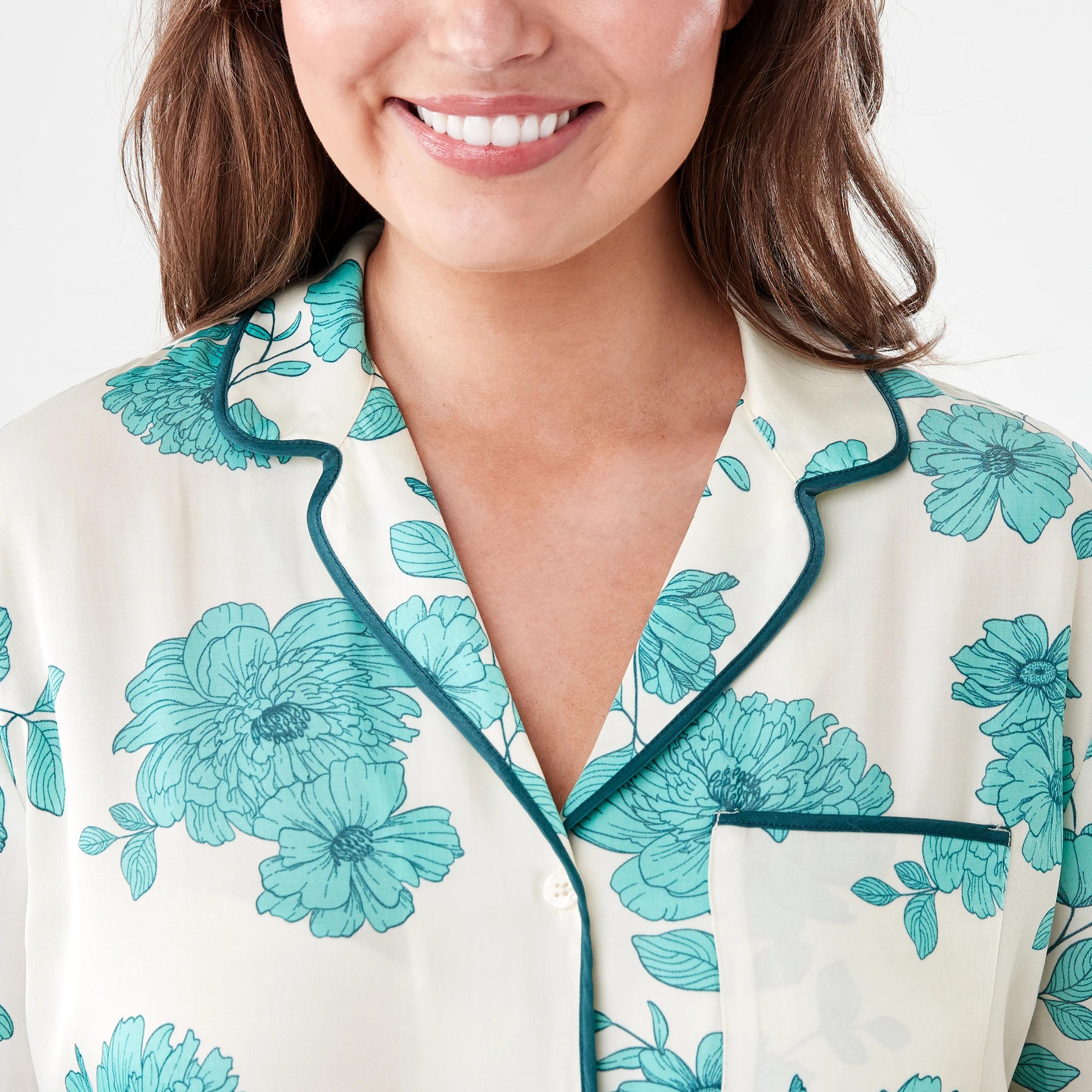 5 Short Sleeve Matte Satin Nightie GREEN FLORAL DEEP MINT, 5 of 6