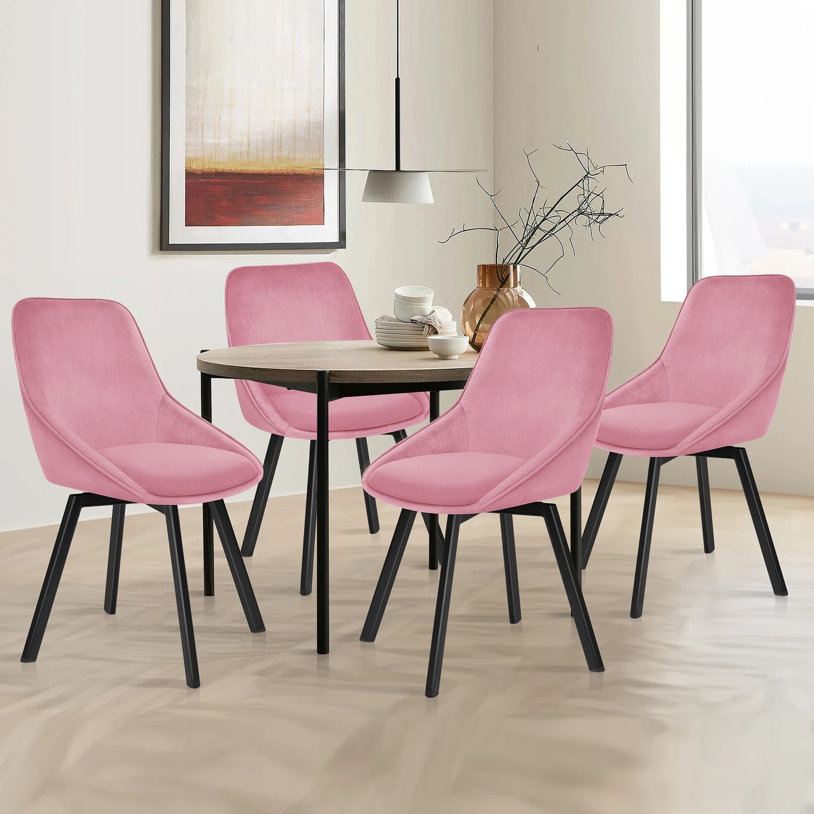 3 Alfordson 4x Dining Chairs Accent Kitchen Swivel Lounge Padded Seat Velvet - Pink, 3 of 8