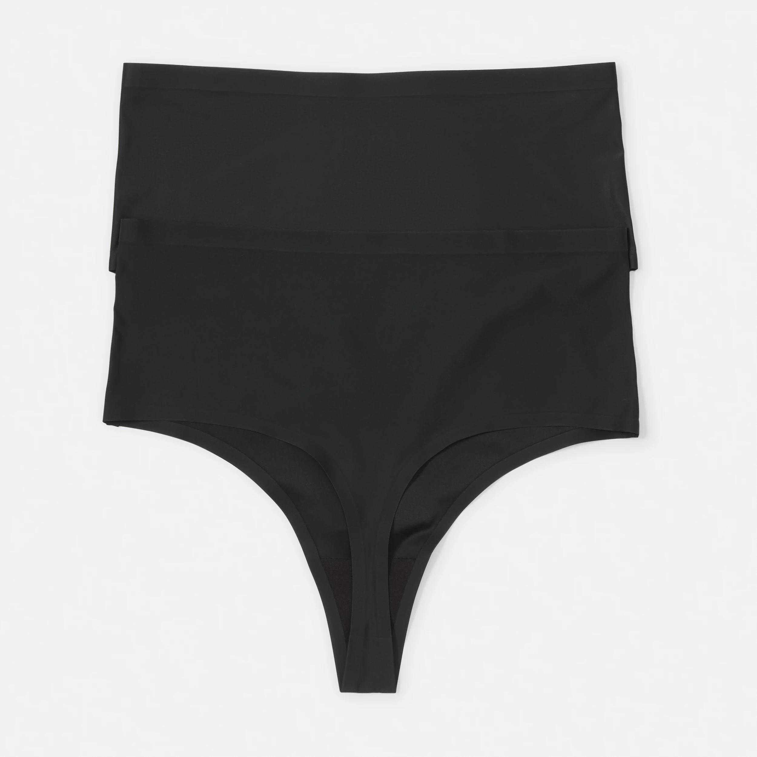 2 2 Pack No Show High Rise G-String Briefs Black, 2 of 6