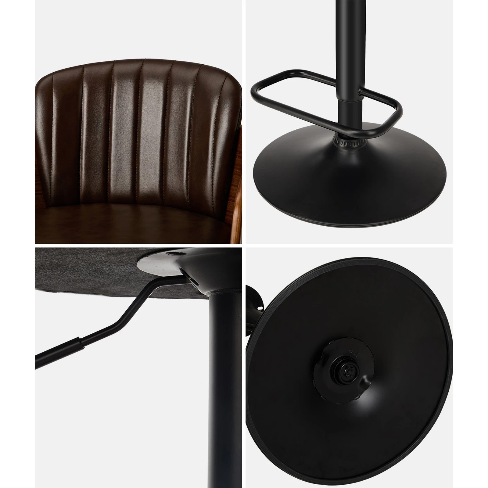 6 Oikiture 2x Bar Stools Vintage Leather Gas Lift  - Brown, 6 of 10