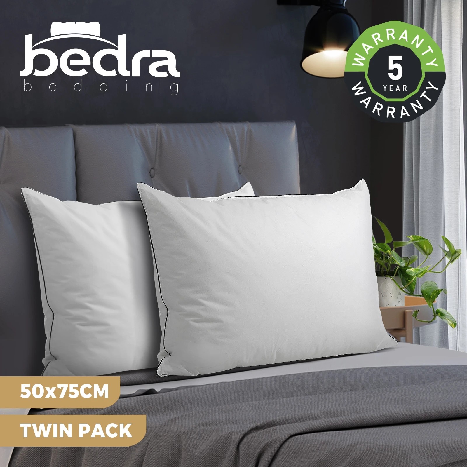 3 Bedra Bedding 2X Pillow Duck Feather Down Pillows Cotton - White, 3 of 10