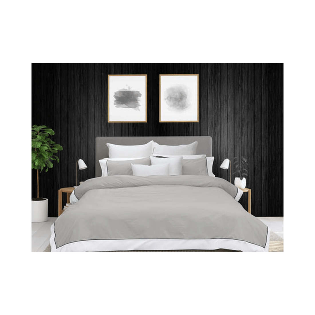 1 Bas Phillips New York Cotton Percale Quilt Cover Set, Queen, Pewter &amp; White - Assorted, 1 of 1