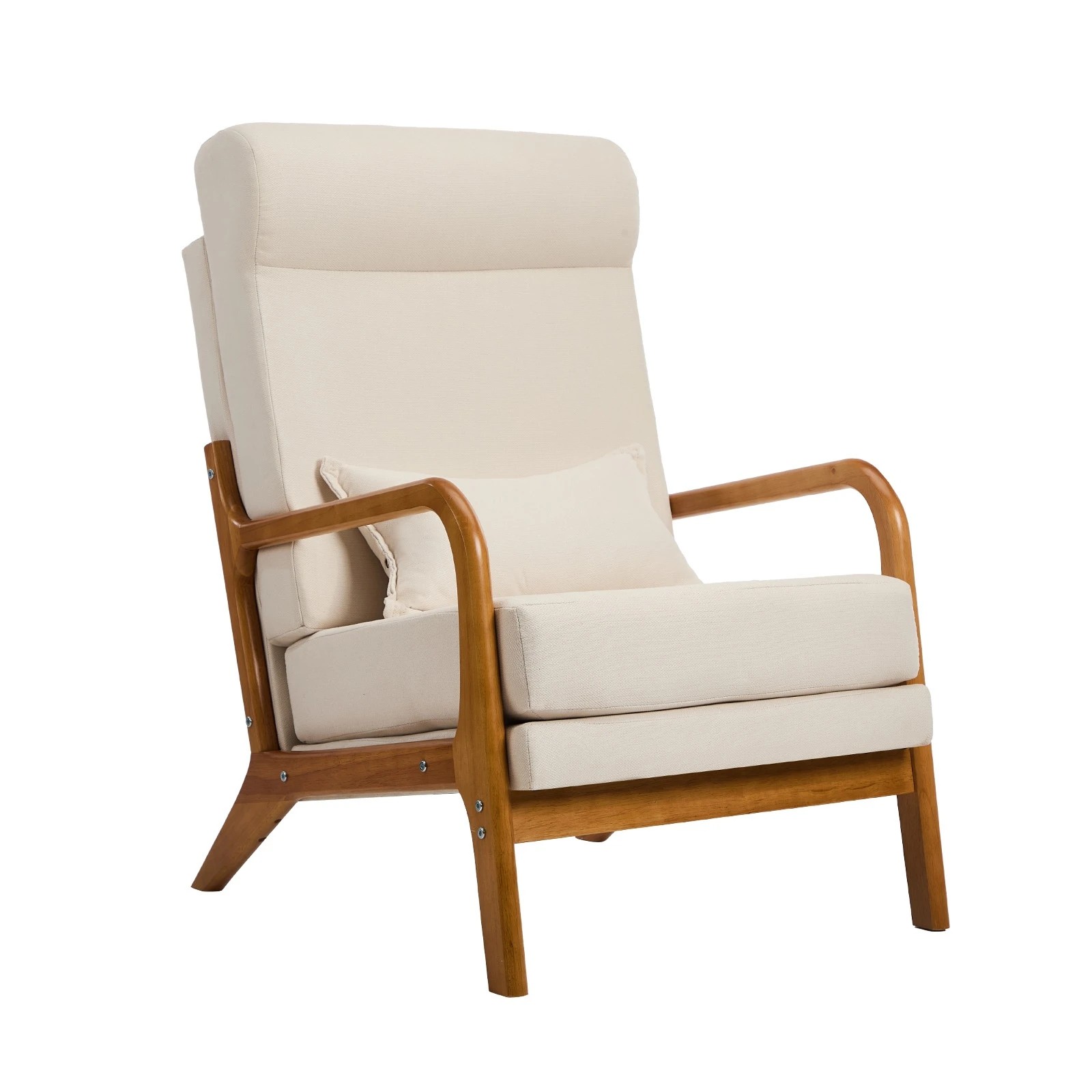 1 Oikiture Armchair Linen Fabric Lounge Chair with Lumbar Pillow - Beige, 1 of 8