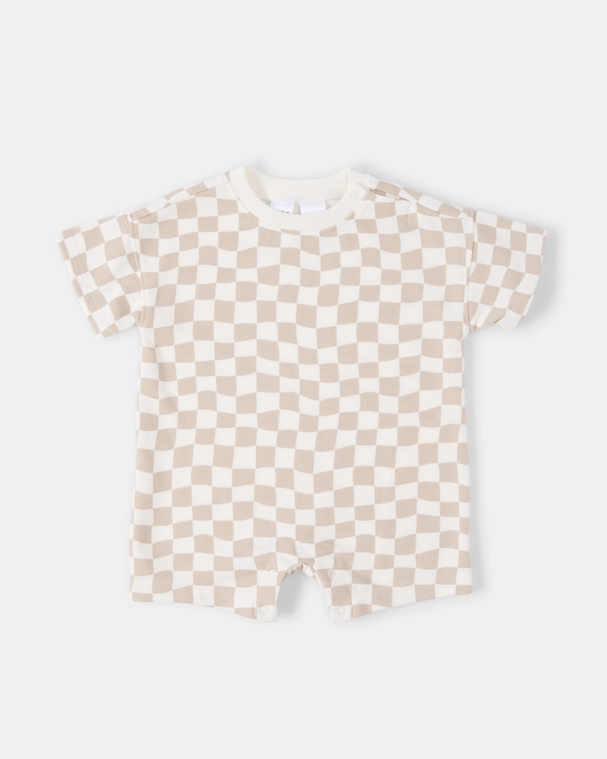 1 Australian Cotton Short Sleeve Fleece Shortie Brwn Chk, 1 of 4