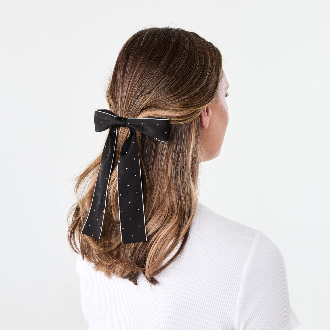 3 2 Pack Black and Cream Diamante Bow Slide Hair Clips, 3 of 4