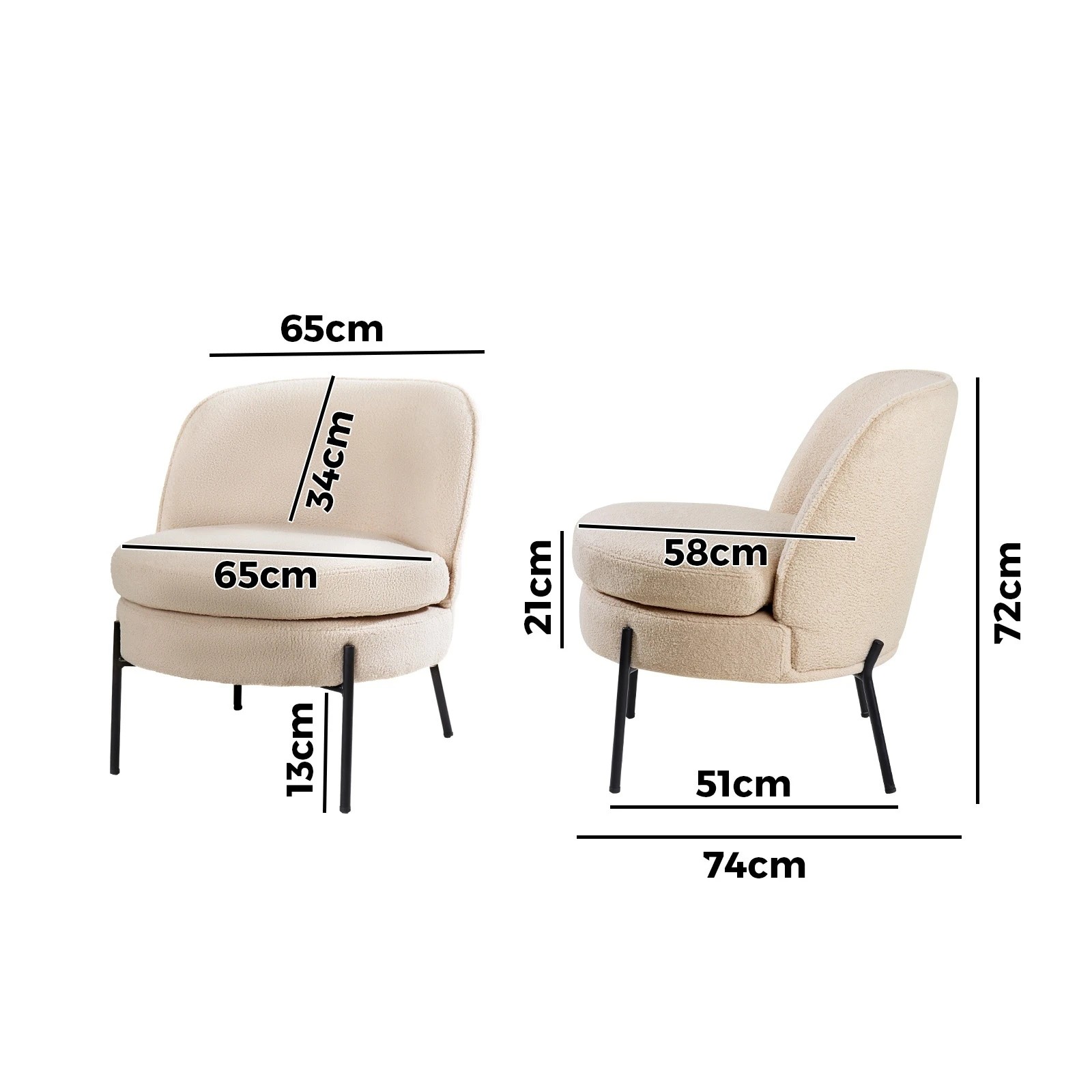 2 Oikiture Armchair Lounge Chair Accent Couch Chairs Padded Sofa Boucle - Beige, 2 of 6