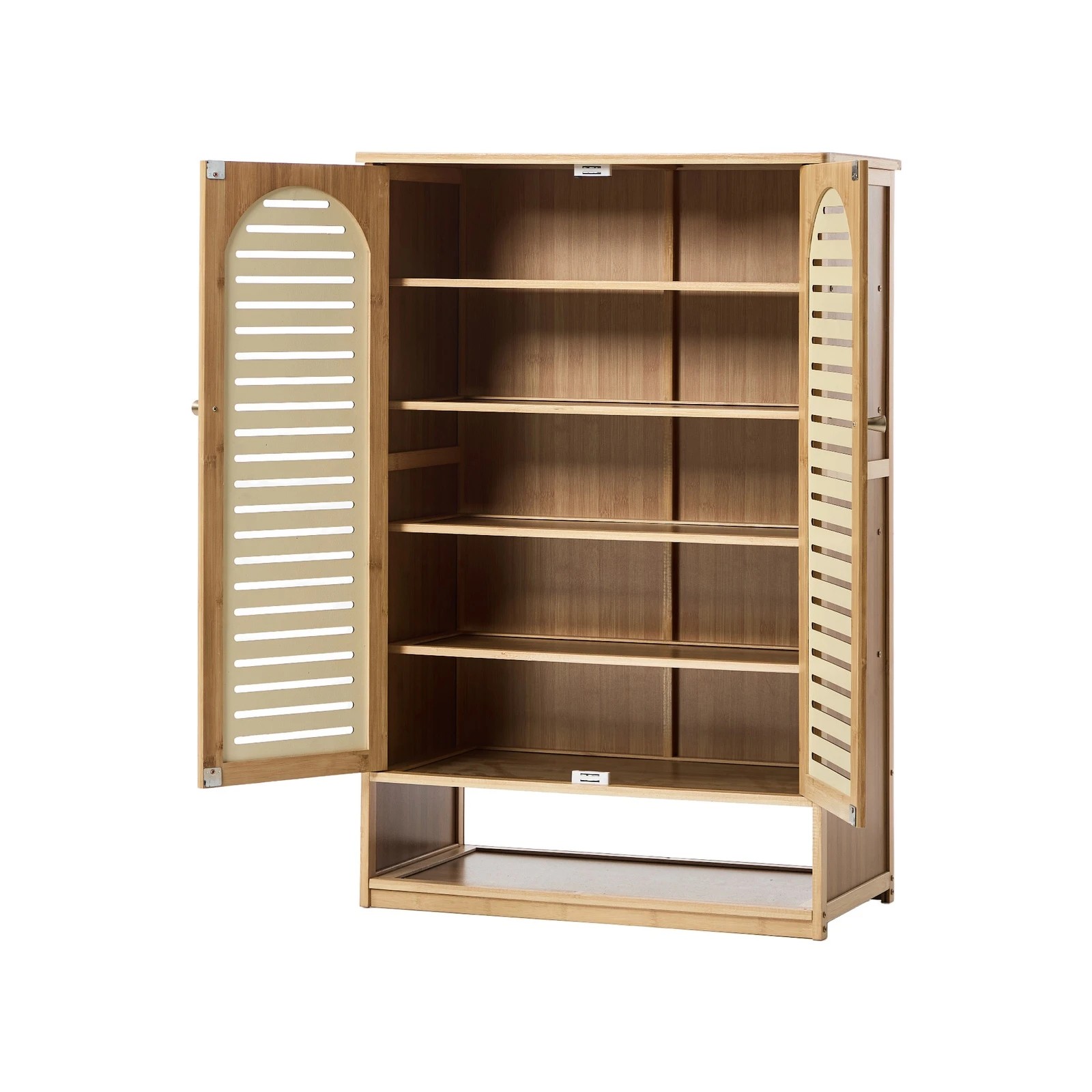 4 Oikiture Shoe Storage Cabinet 2 Doors Bamboo Shoe Organiser Shelf - Beige, 4 of 8