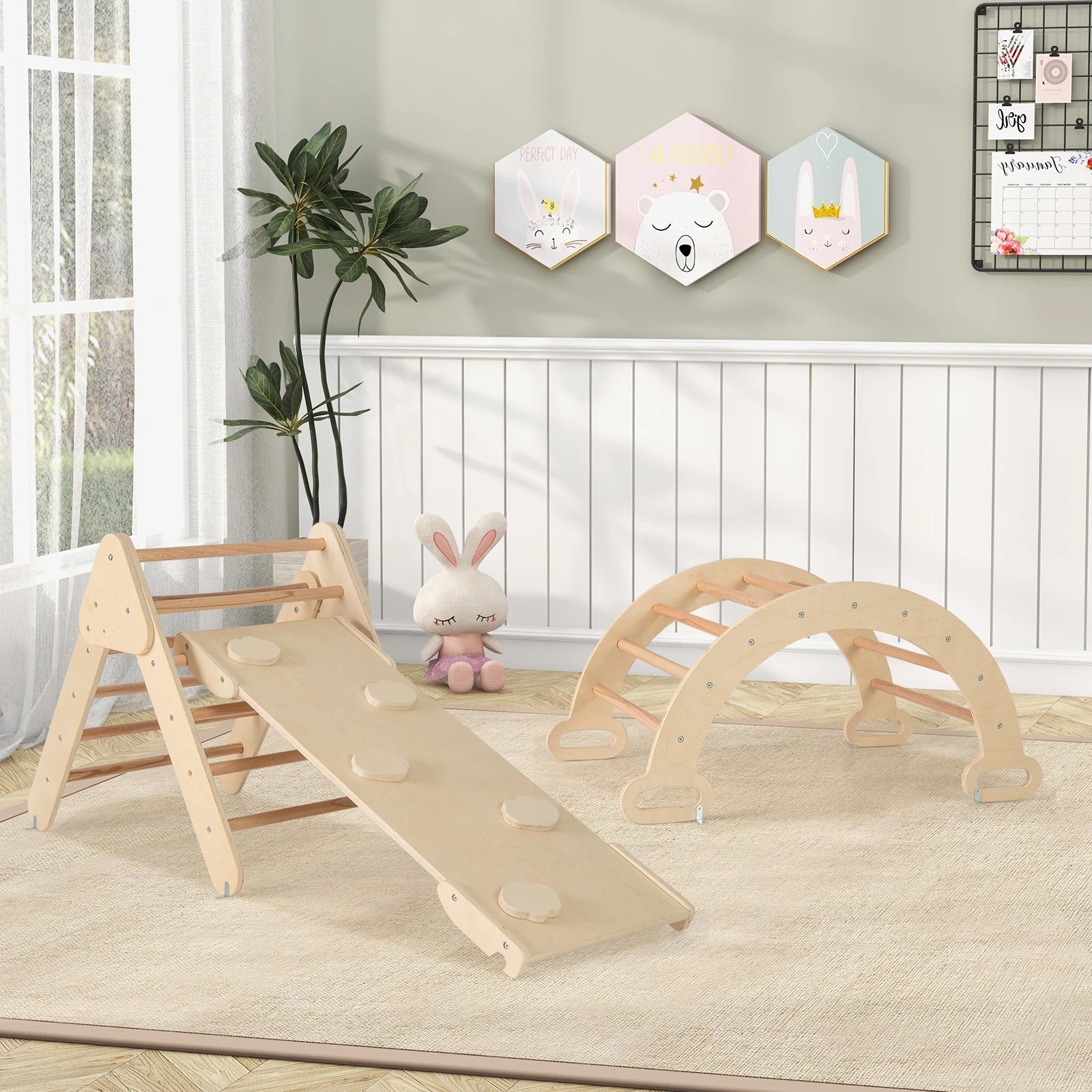 5 Costway Kids Climb Playset Wood Climbing Frame Rocking Arch Slide, 5 of 5