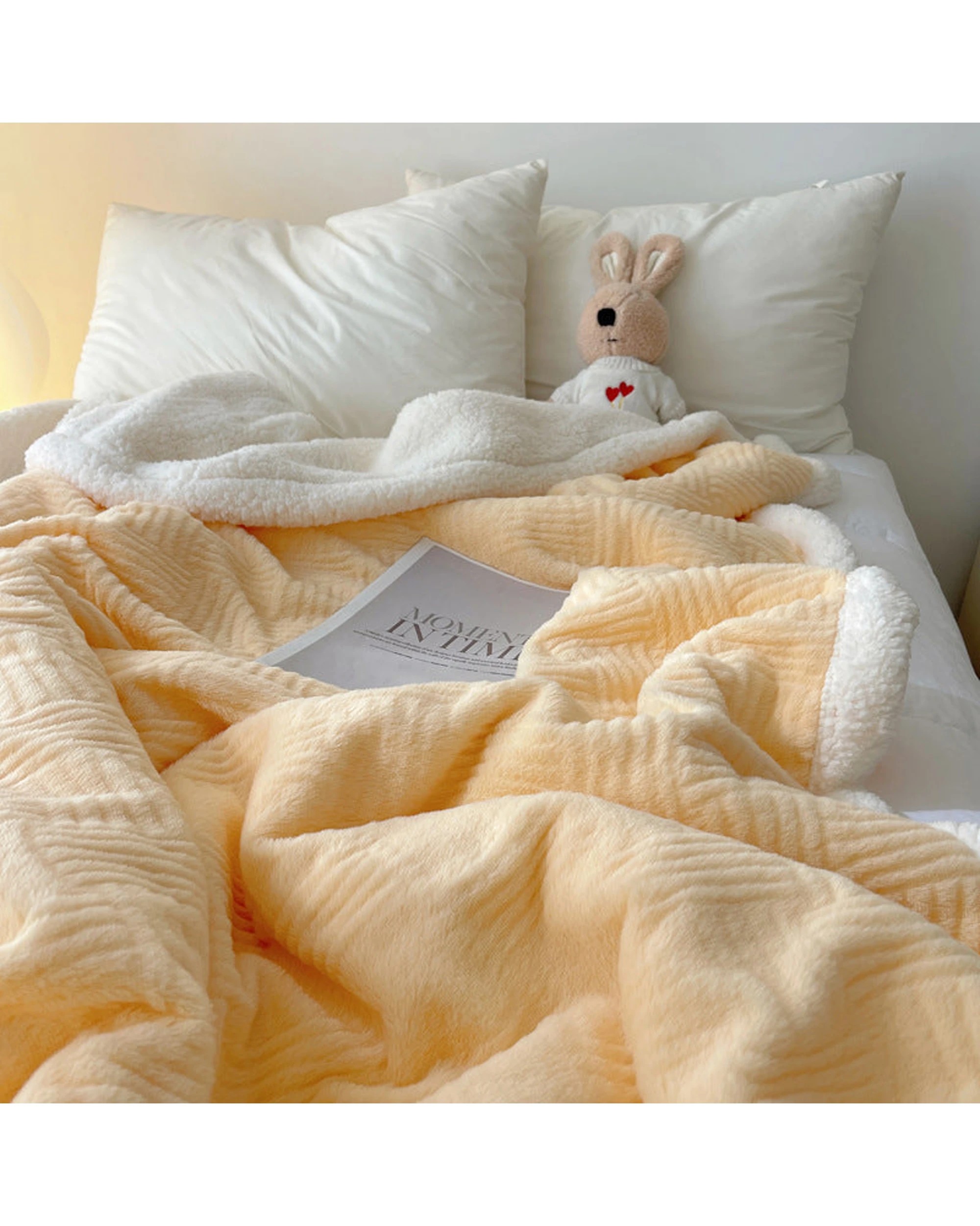 2 Cotton More Large Faux Rabbit Plush Blanket Throw 200x230cm Cream - Yellow, 2 of 7