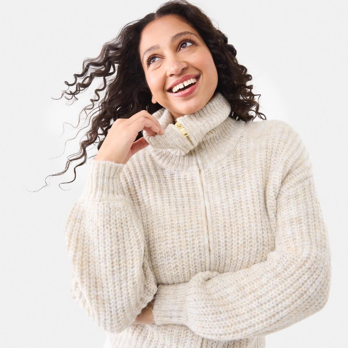 6 Fisherman Rib Knit Bomber Bge Otml, 6 of 9