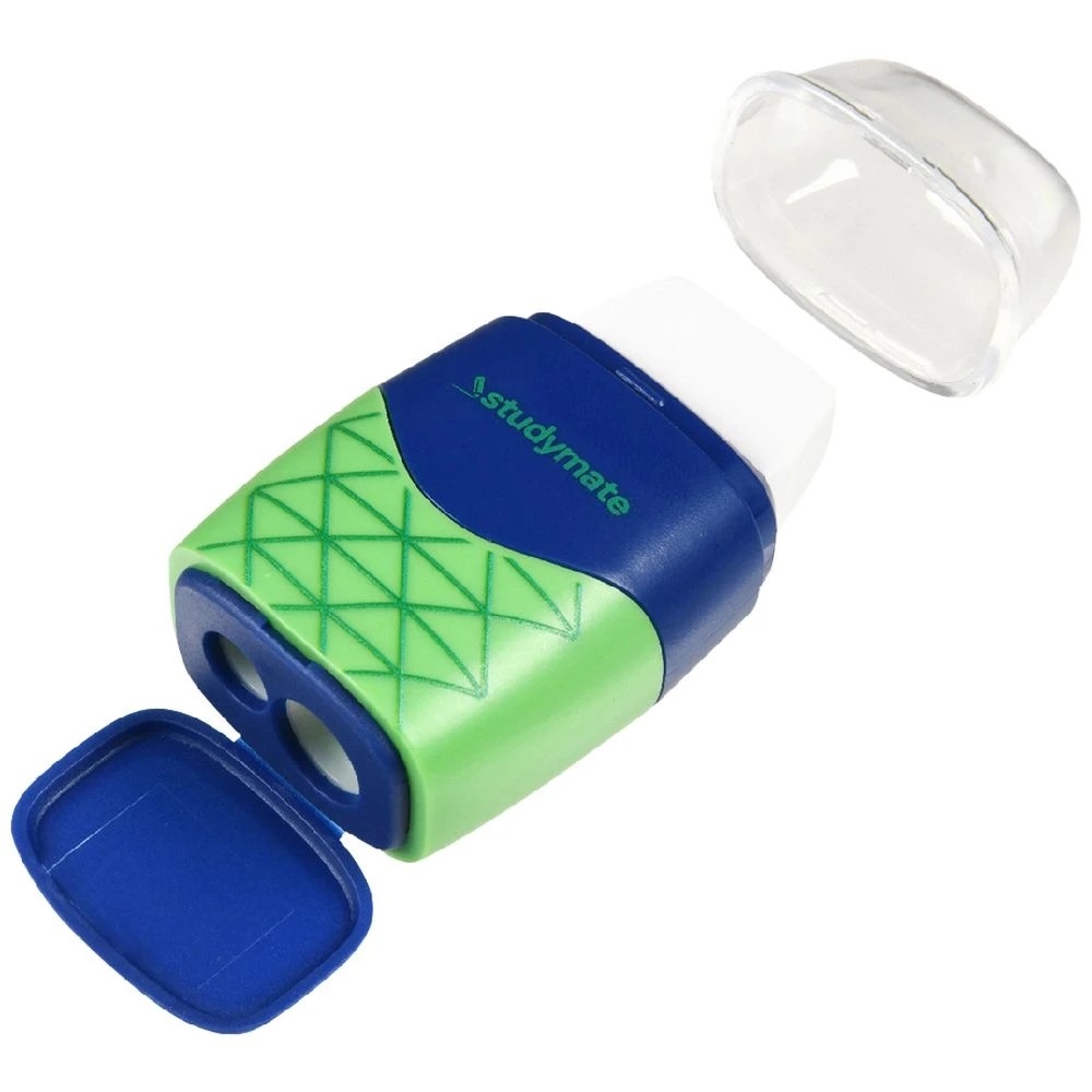 2 Studymate 2-in-1 Sharpener/Eraser Combo Blue/Green, 2 of 4