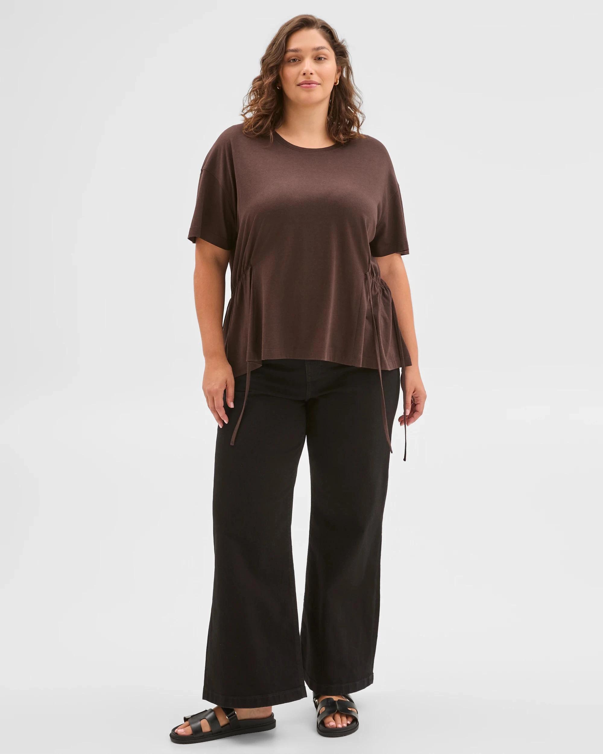 3 Target Curve Plus Size Australian Cotton Blend Side Tie Waist T-Shirt BRUNETTE, 3 of 6